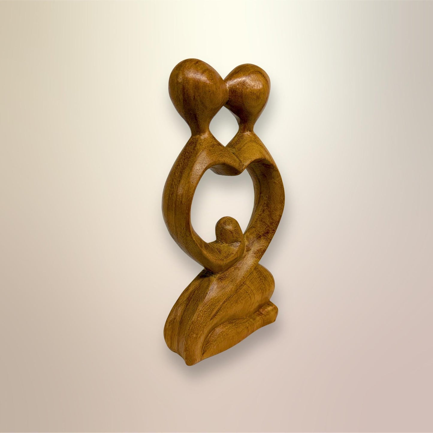 Balinese Abstract Heart Loving Couple Sculpture - Hand Carved Wood Statue Bali art