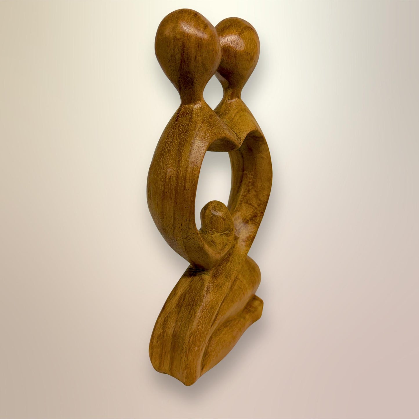 Balinese Abstract Heart Loving Couple Sculpture - Hand Carved Wood Statue Bali art