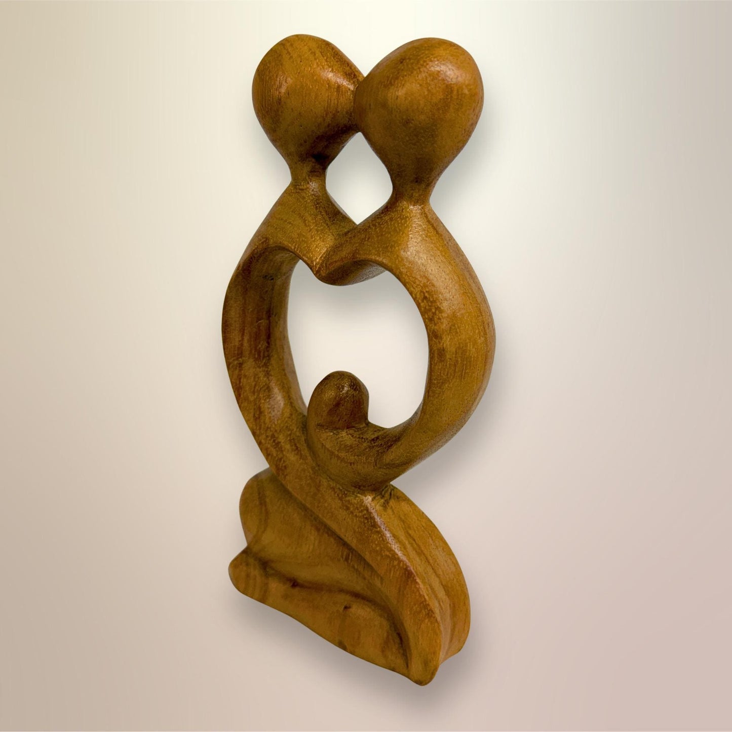 Balinese Abstract Heart Loving Couple Sculpture - Hand Carved Wood Statue Bali art