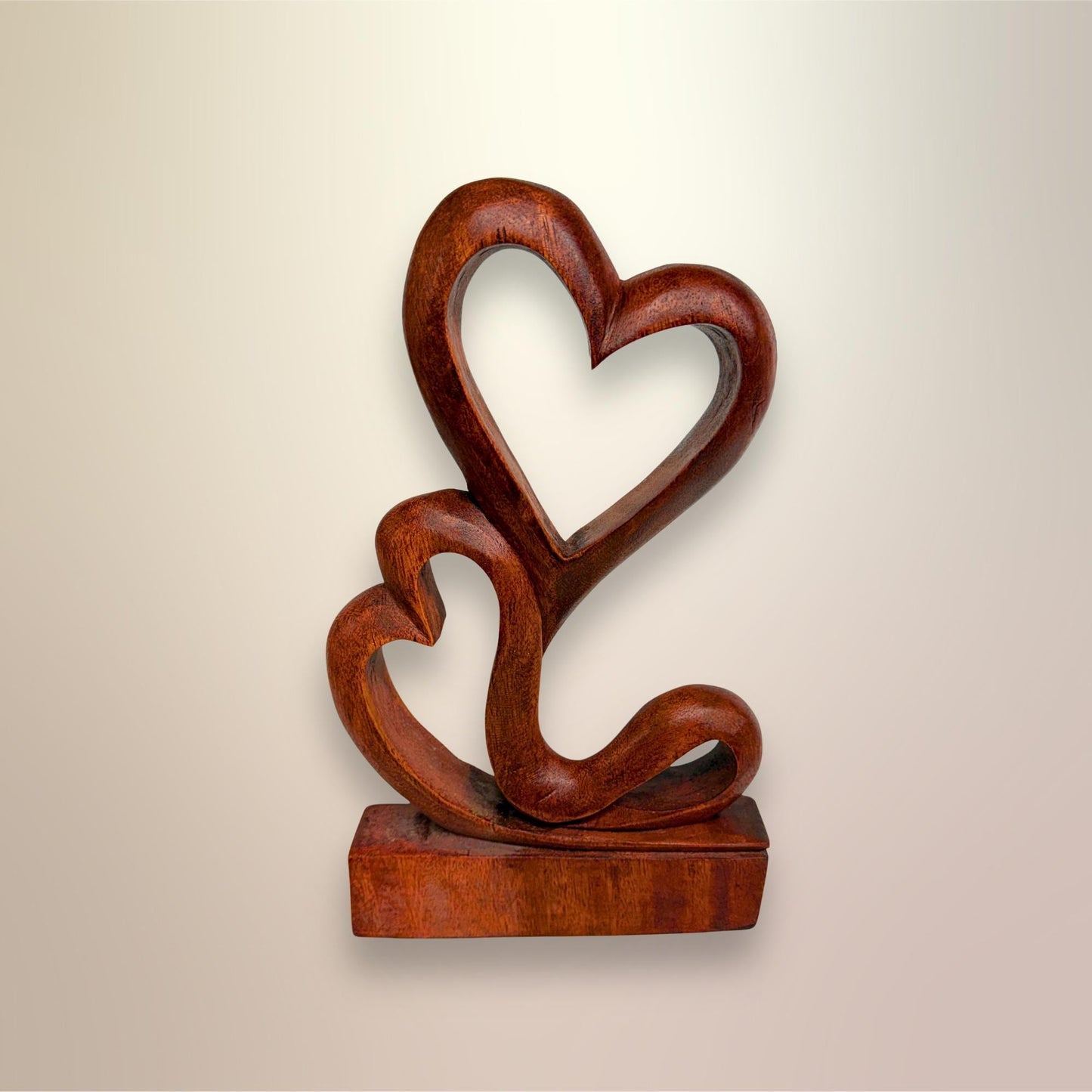 Balinese Abstract Twin Heart Sculpture - Hand Carved Wood Statue Bali art