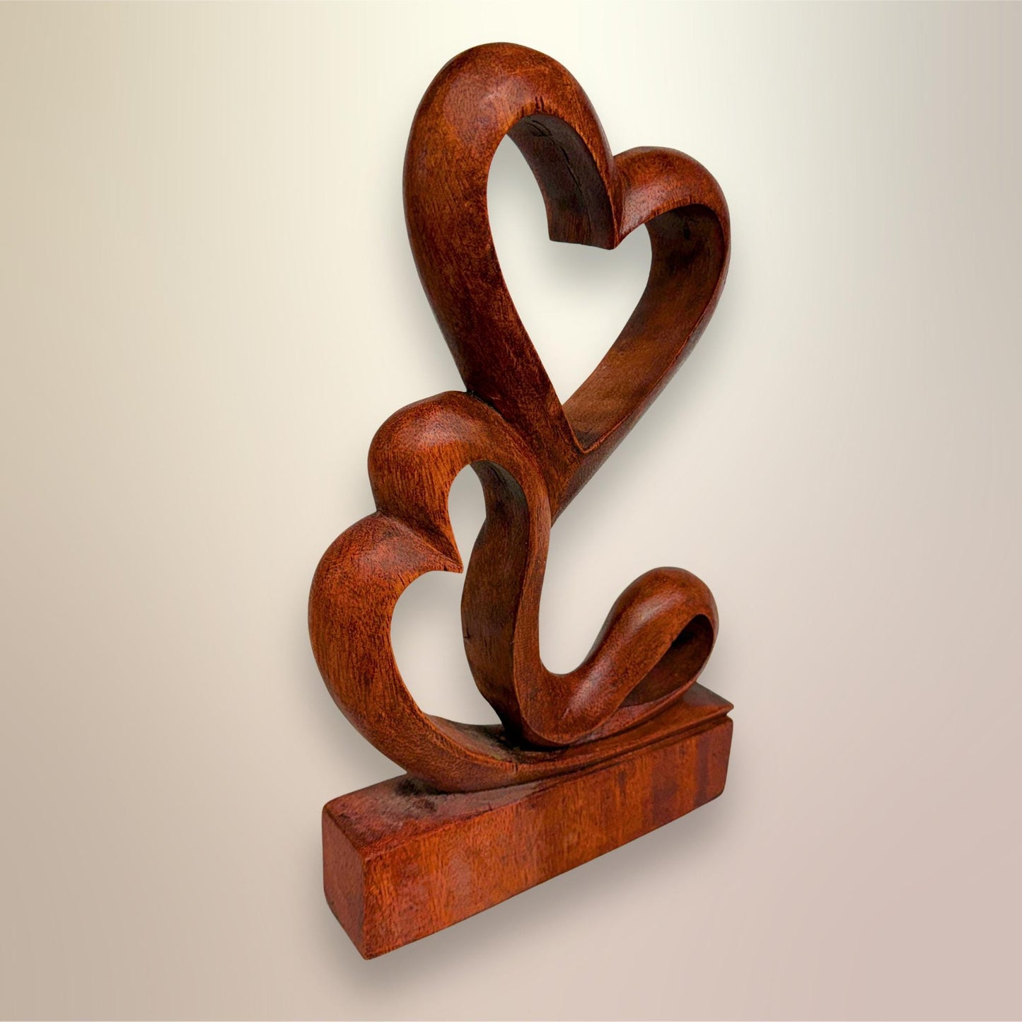 Balinese Abstract Twin Heart Sculpture - Hand Carved Wood Statue Bali art