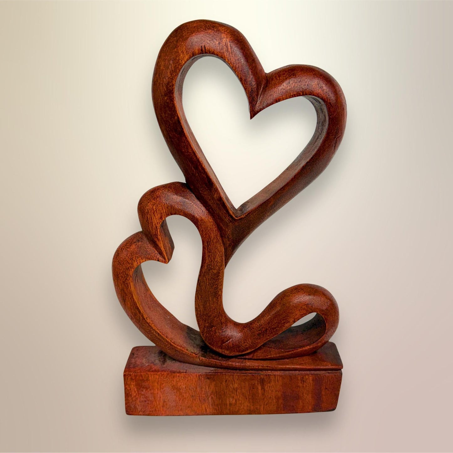 Balinese Abstract Twin Heart Sculpture - Hand Carved Wood Statue Bali art
