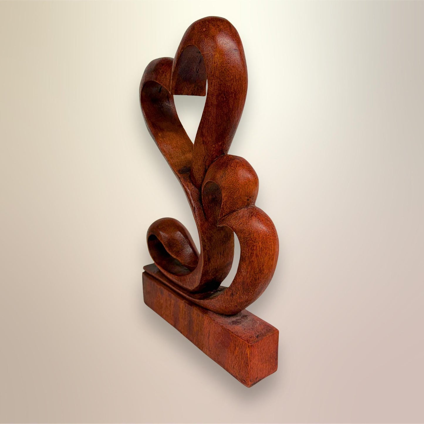 Balinese Abstract Twin Heart Sculpture - Hand Carved Wood Statue Bali art