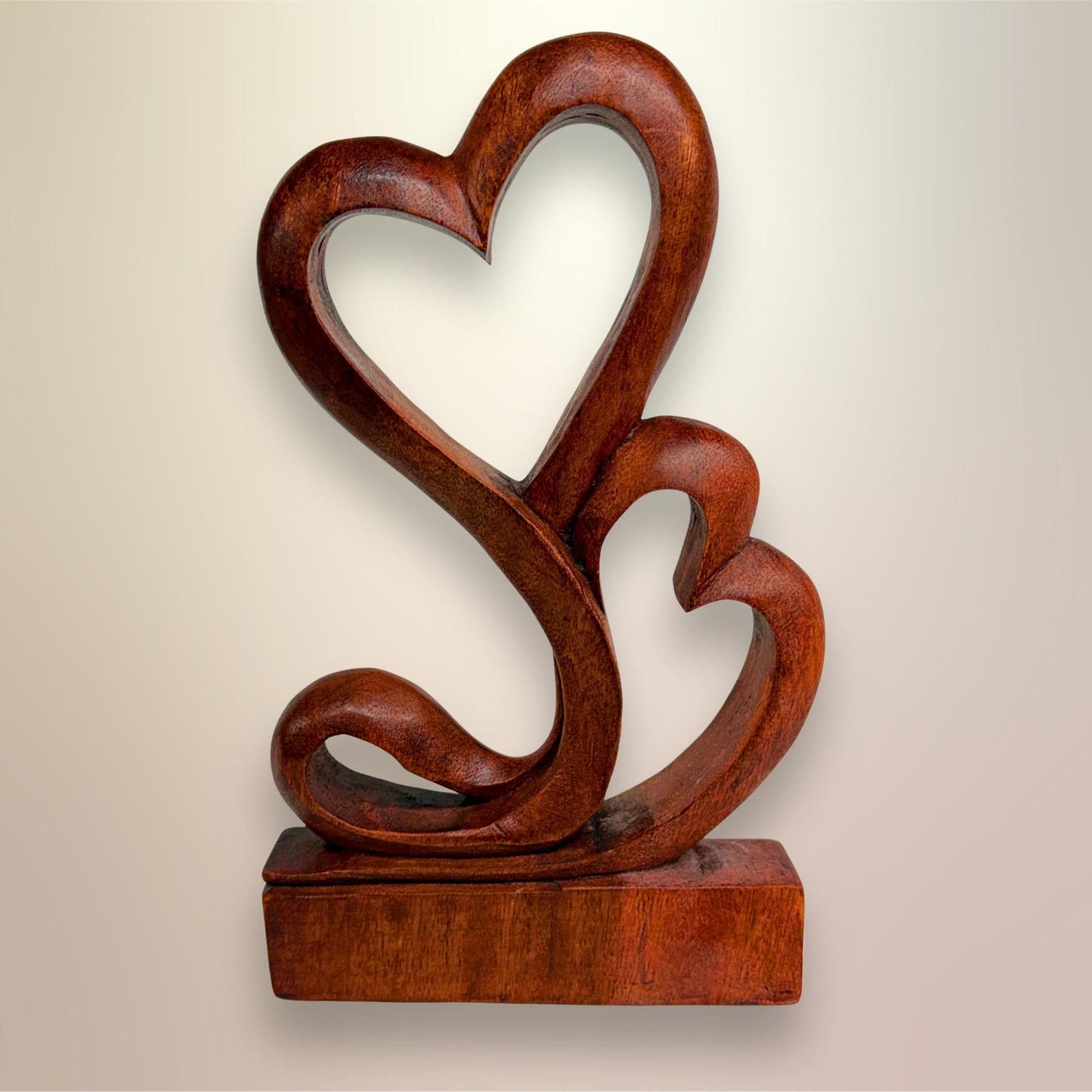 Balinese Abstract Twin Heart Sculpture - Hand Carved Wood Statue Bali art