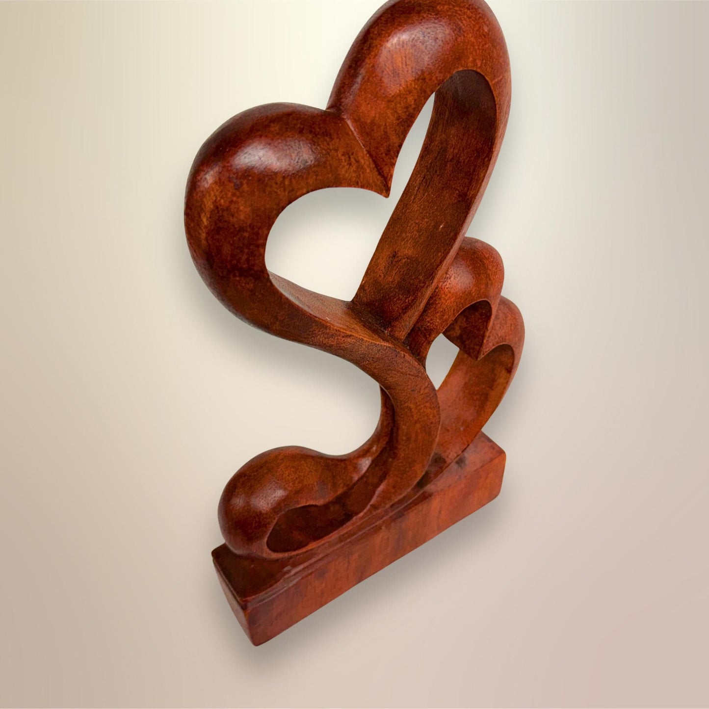 Balinese Abstract Twin Heart Sculpture - Hand Carved Wood Statue Bali art