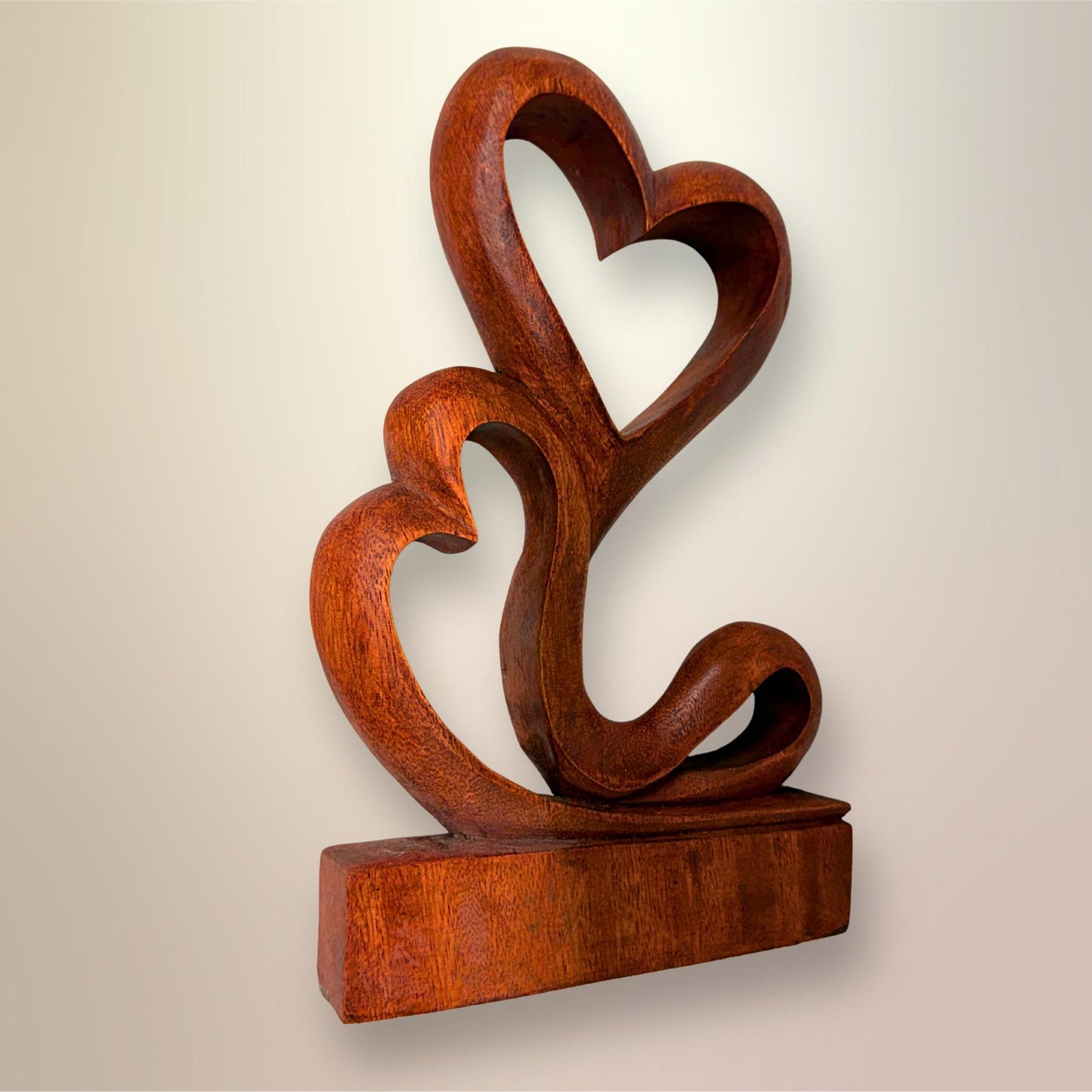 Balinese Abstract Twin Heart Sculpture - Hand Carved Wood Statue Bali art