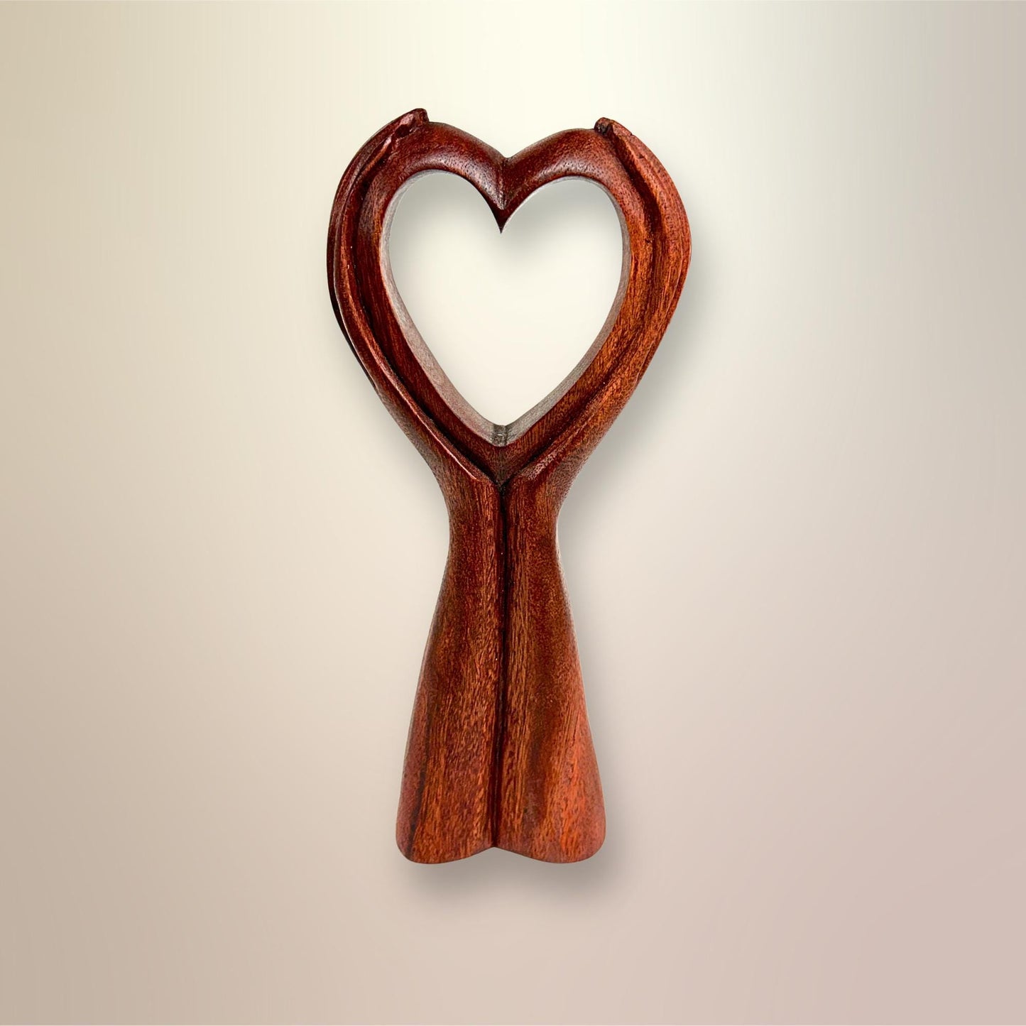 Balinese Abstract Heart in Hands Sculpture - Hand Carved Wood Statue Bali art