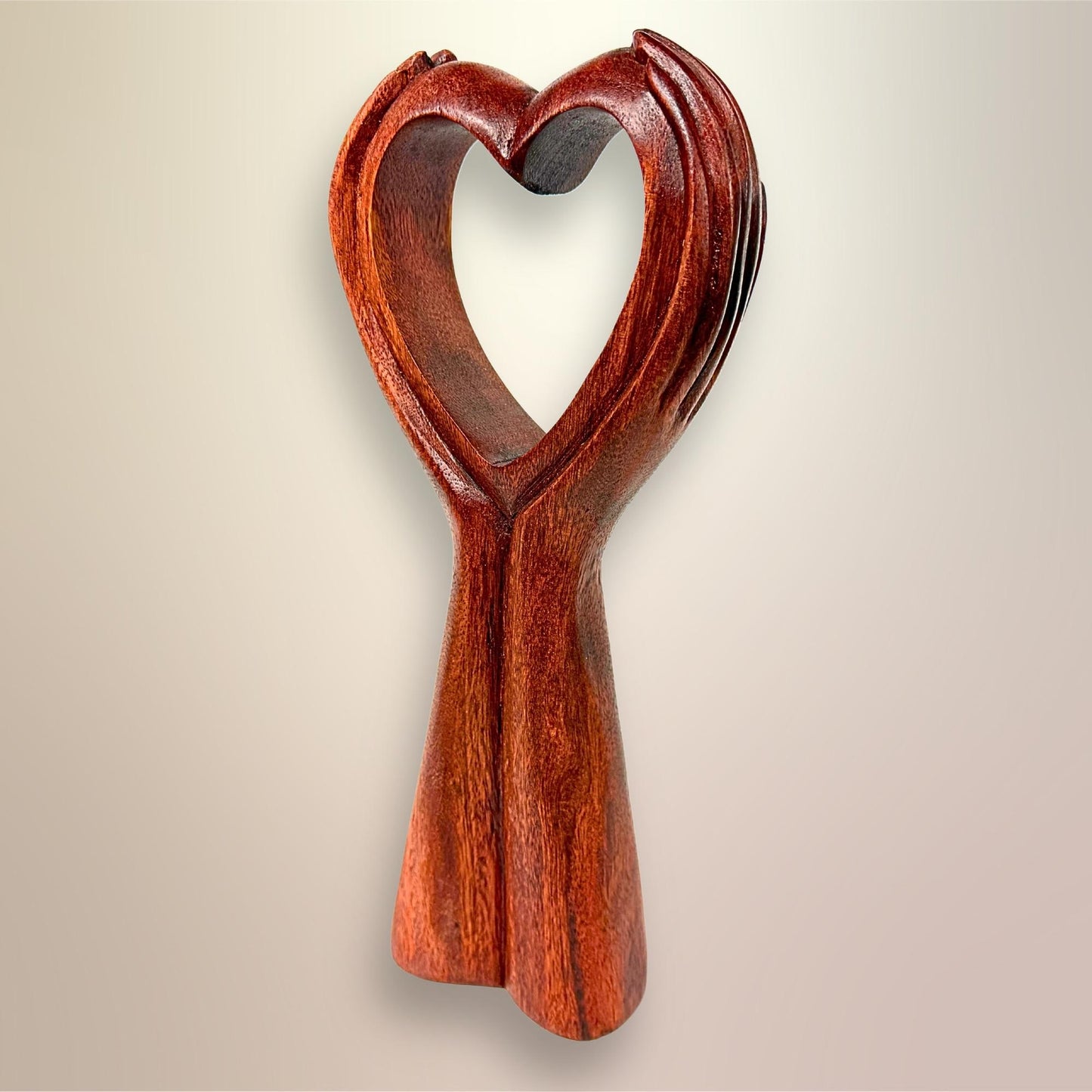 Balinese Abstract Heart in Hands Sculpture - Hand Carved Wood Statue Bali art