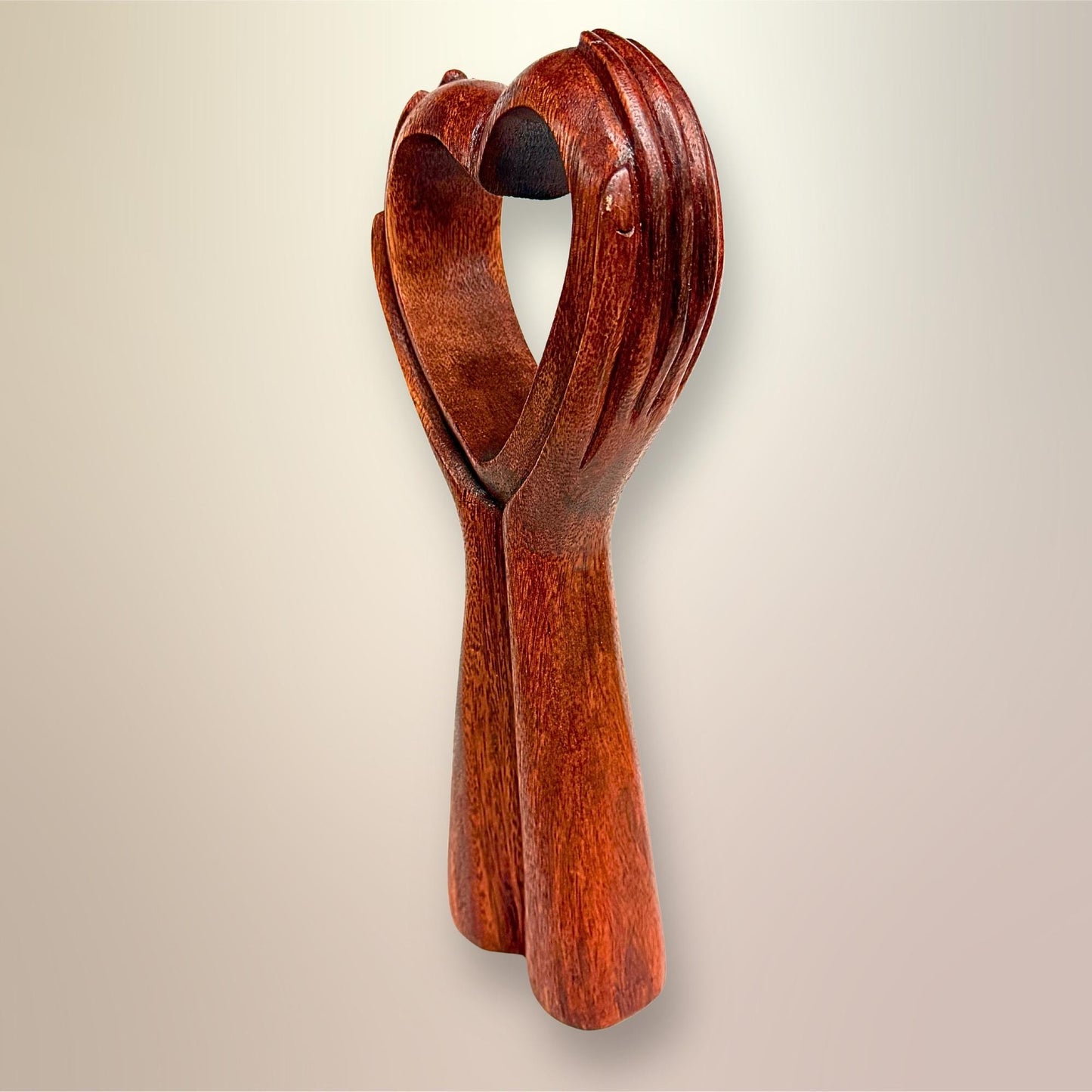 Balinese Abstract Heart in Hands Sculpture - Hand Carved Wood Statue Bali art