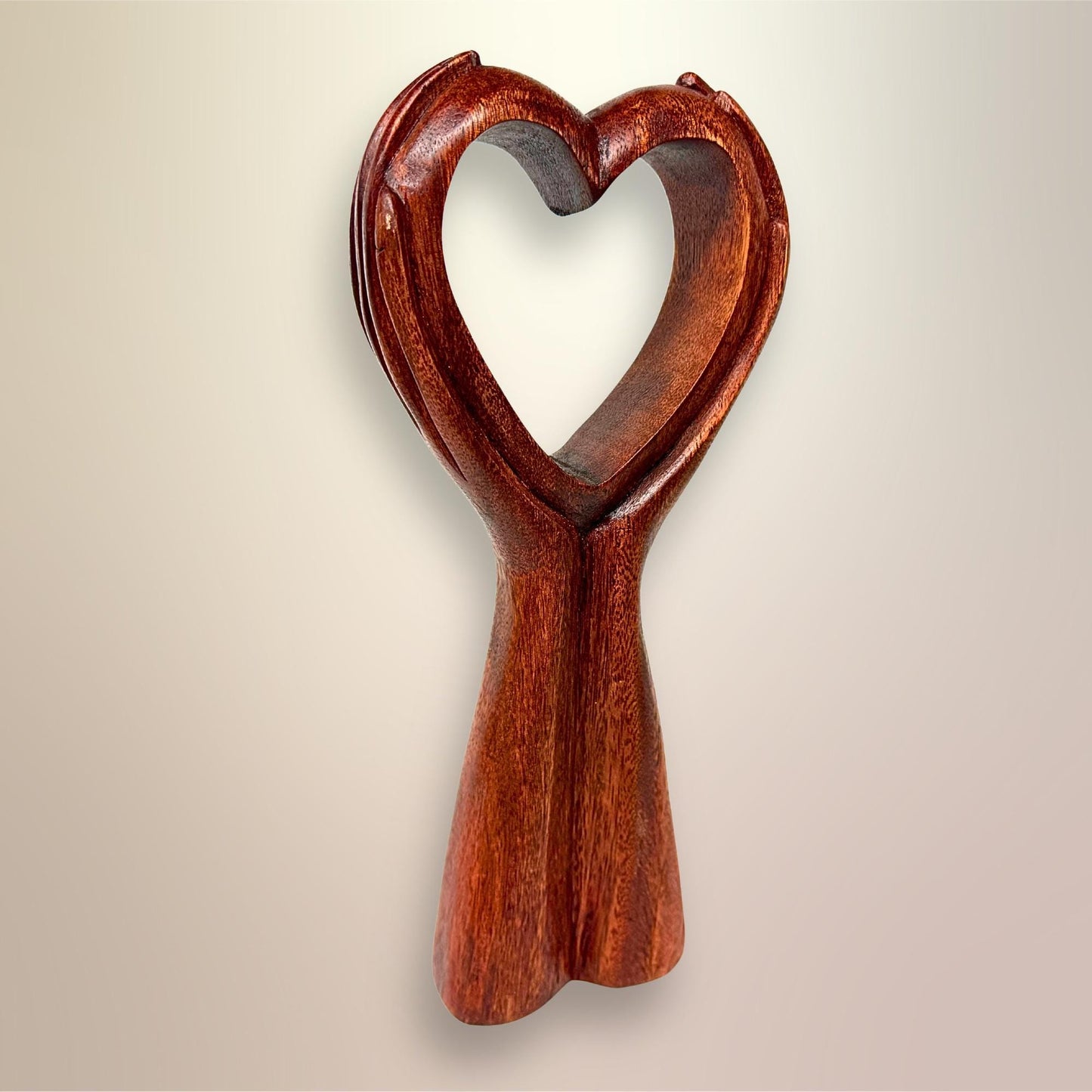 Balinese Abstract Heart in Hands Sculpture - Hand Carved Wood Statue Bali art