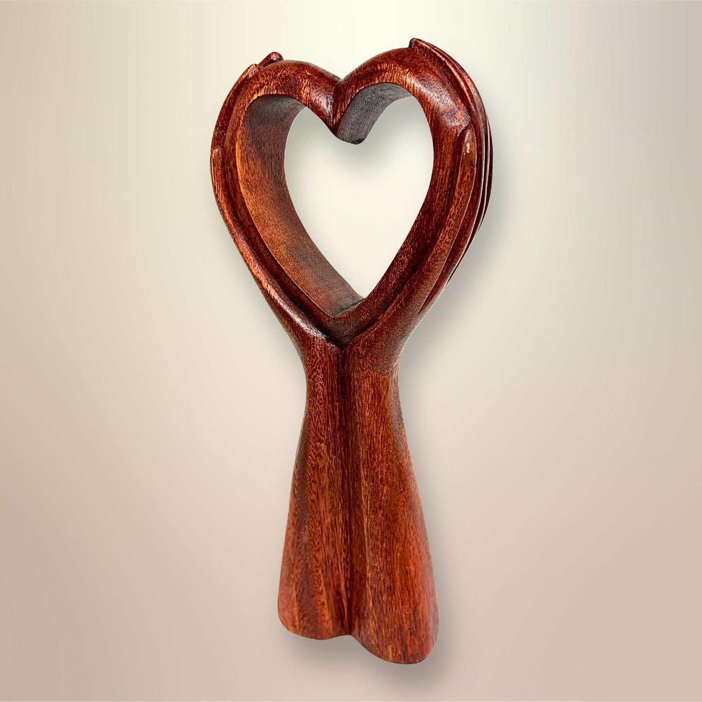 Balinese Abstract Heart in Hands Sculpture - Hand Carved Wood Statue Bali art