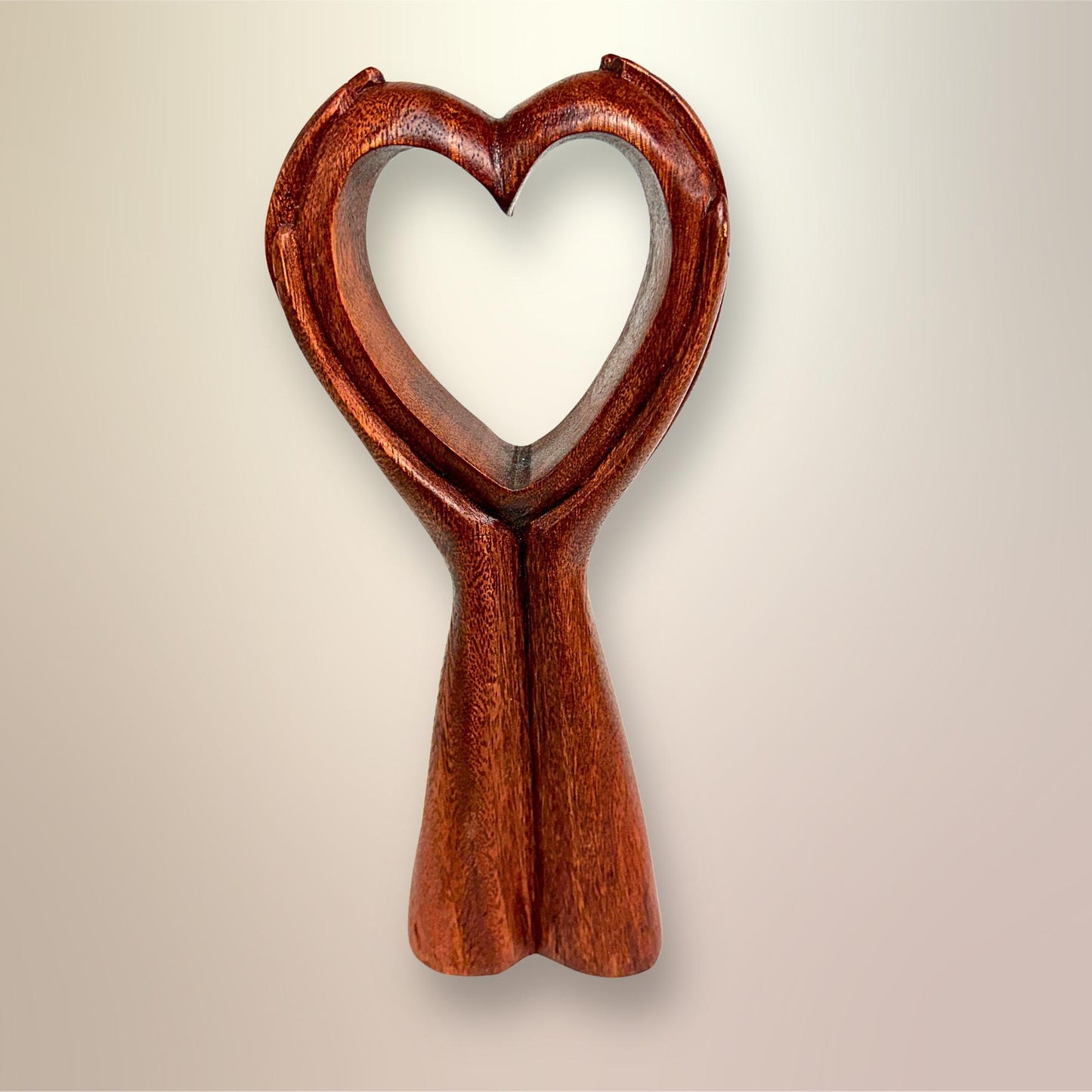 Balinese Abstract Heart in Hands Sculpture - Hand Carved Wood Statue Bali art