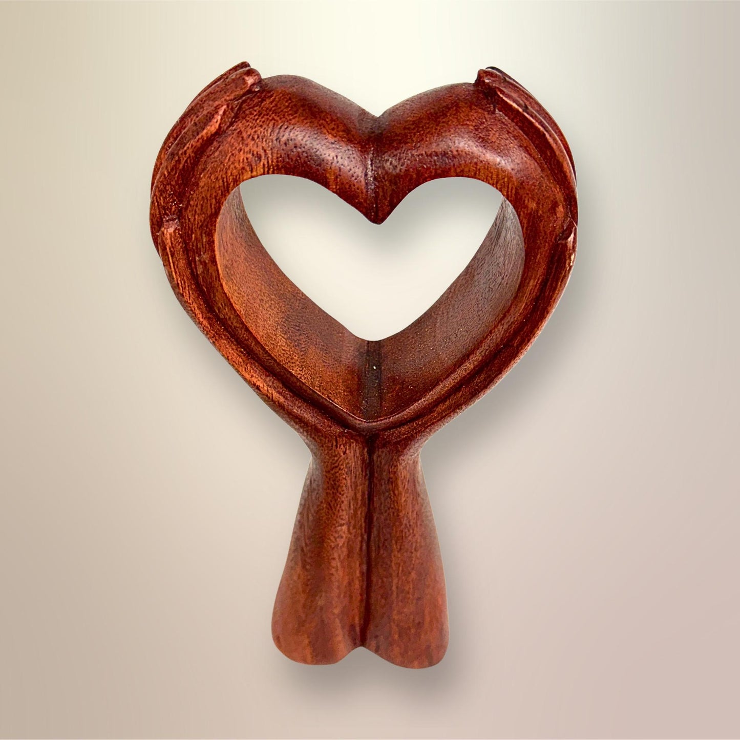 Balinese Abstract Heart in Hands Sculpture - Hand Carved Wood Statue Bali art