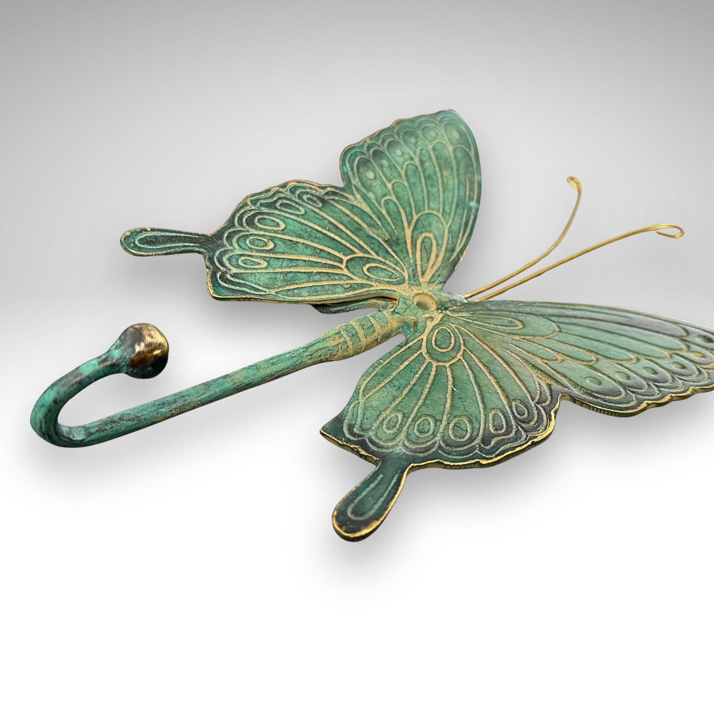 Butterfly Wall Coat Hook Handmade Verdigris Green solid cast Bronze Metal Handmade Balinese Art