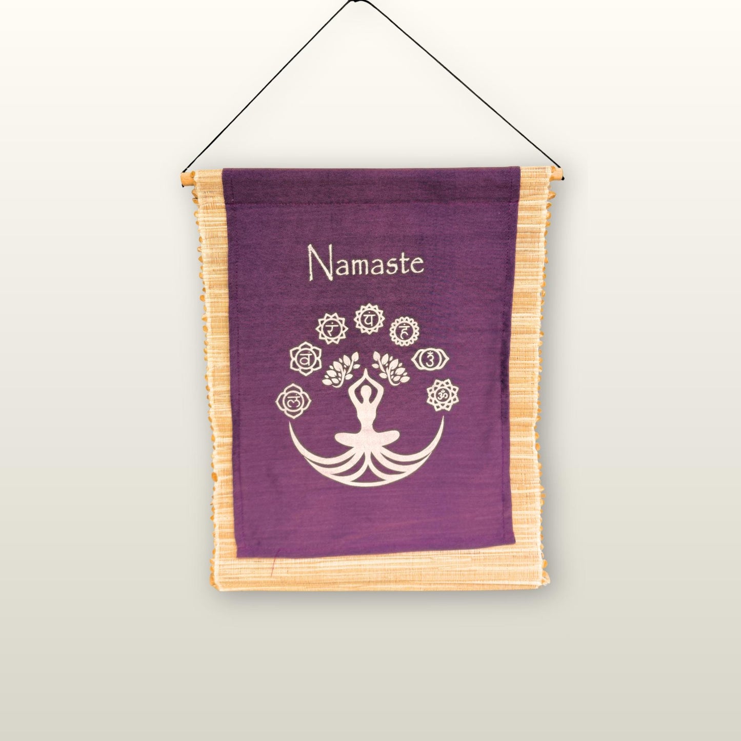 Purple Namaste Cakra Banner: Hand-Woven Abaca Fiber Affirmation Wall Art