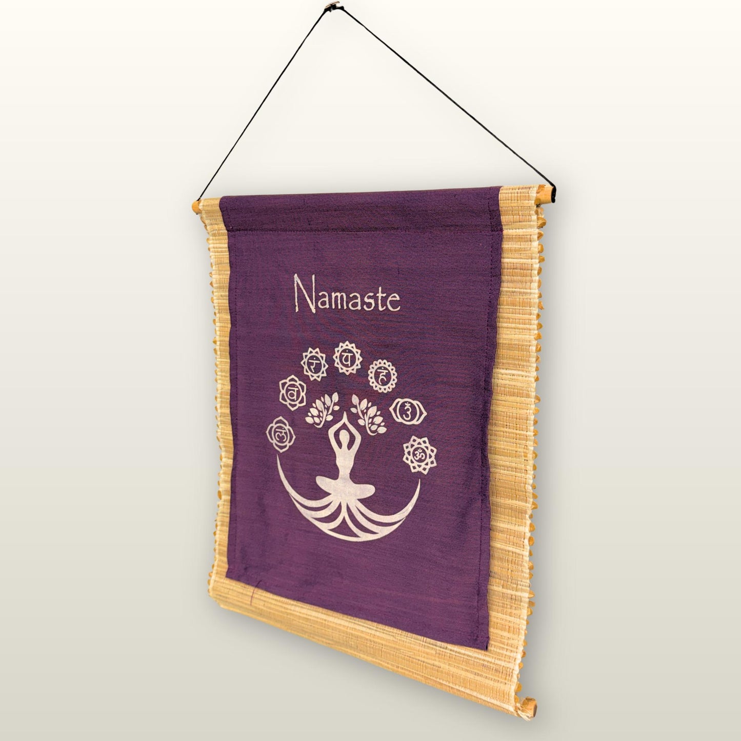 Purple Namaste Cakra Banner: Hand-Woven Abaca Fiber Affirmation Wall Art