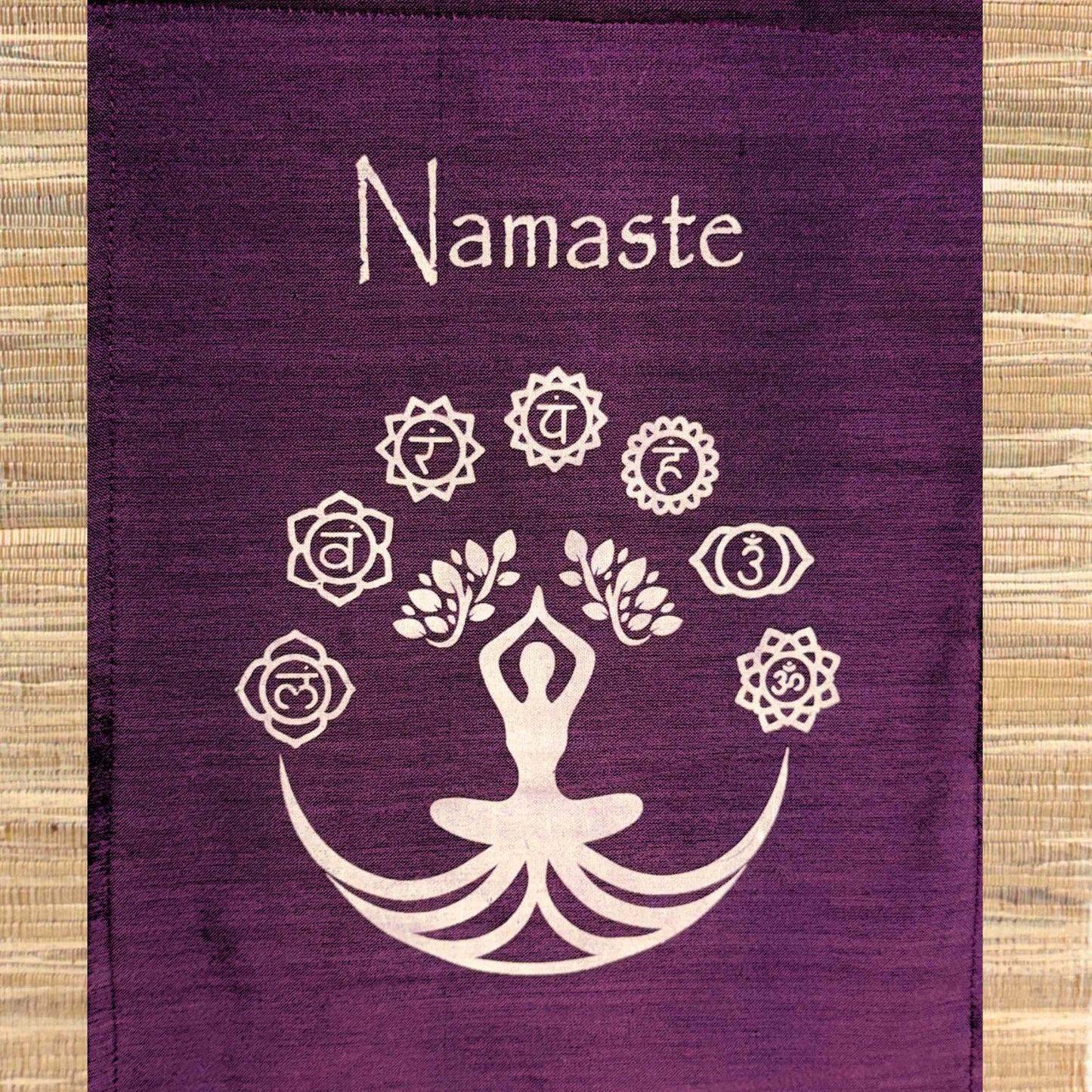Purple Namaste Cakra Banner: Hand-Woven Abaca Fiber Affirmation Wall Art