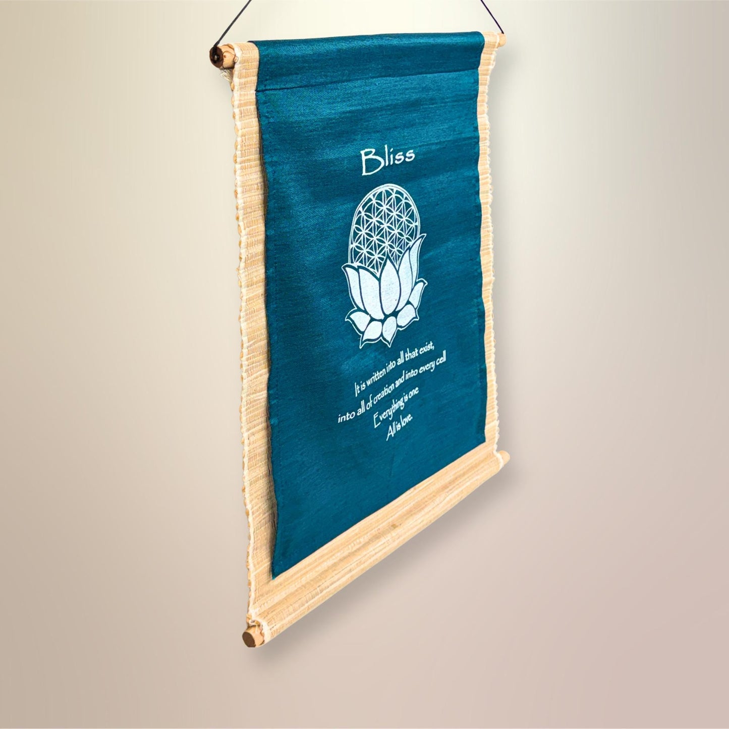 Teal All is Love Hand-Woven Abaca Fiber Flower of Life Affirmation Wall Art