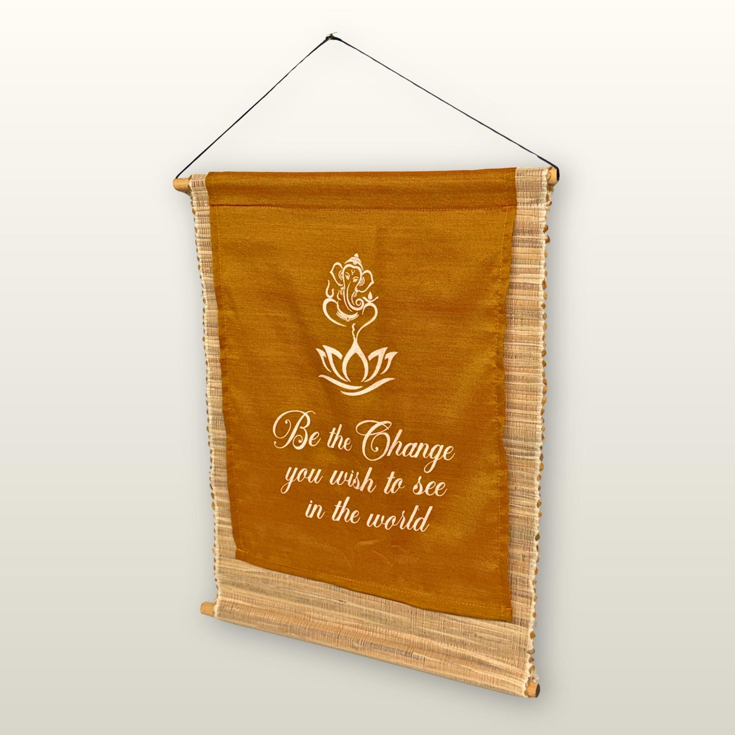 Orange Ganesha Transformation Inspirational Banner: Hand-Woven Abaca Fiber Affirmation Wall Art