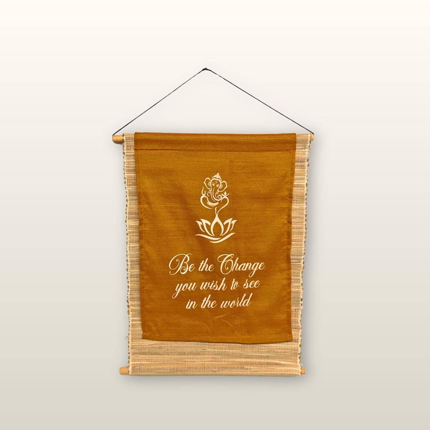Orange Ganesha Transformation Inspirational Banner: Hand-Woven Abaca Fiber Affirmation Wall Art