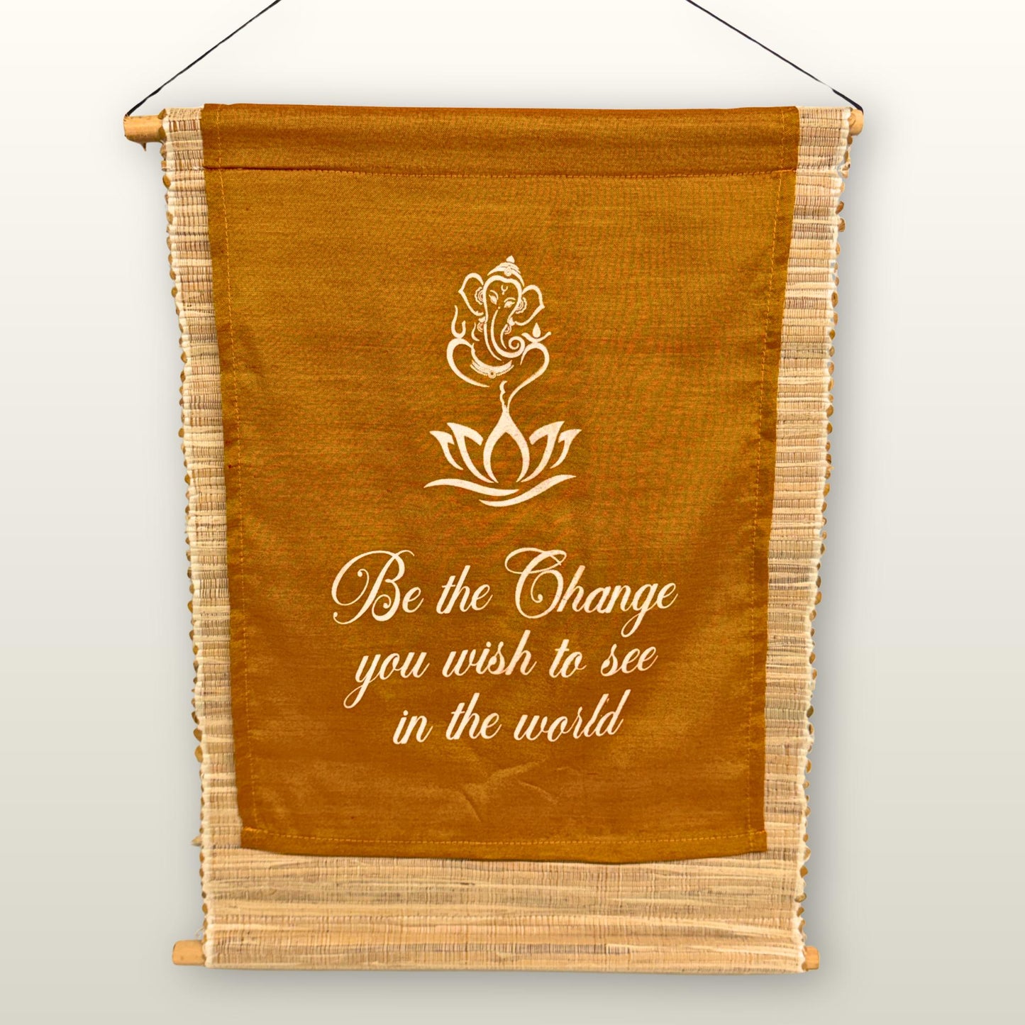 Orange Ganesha Transformation Inspirational Banner: Hand-Woven Abaca Fiber Affirmation Wall Art