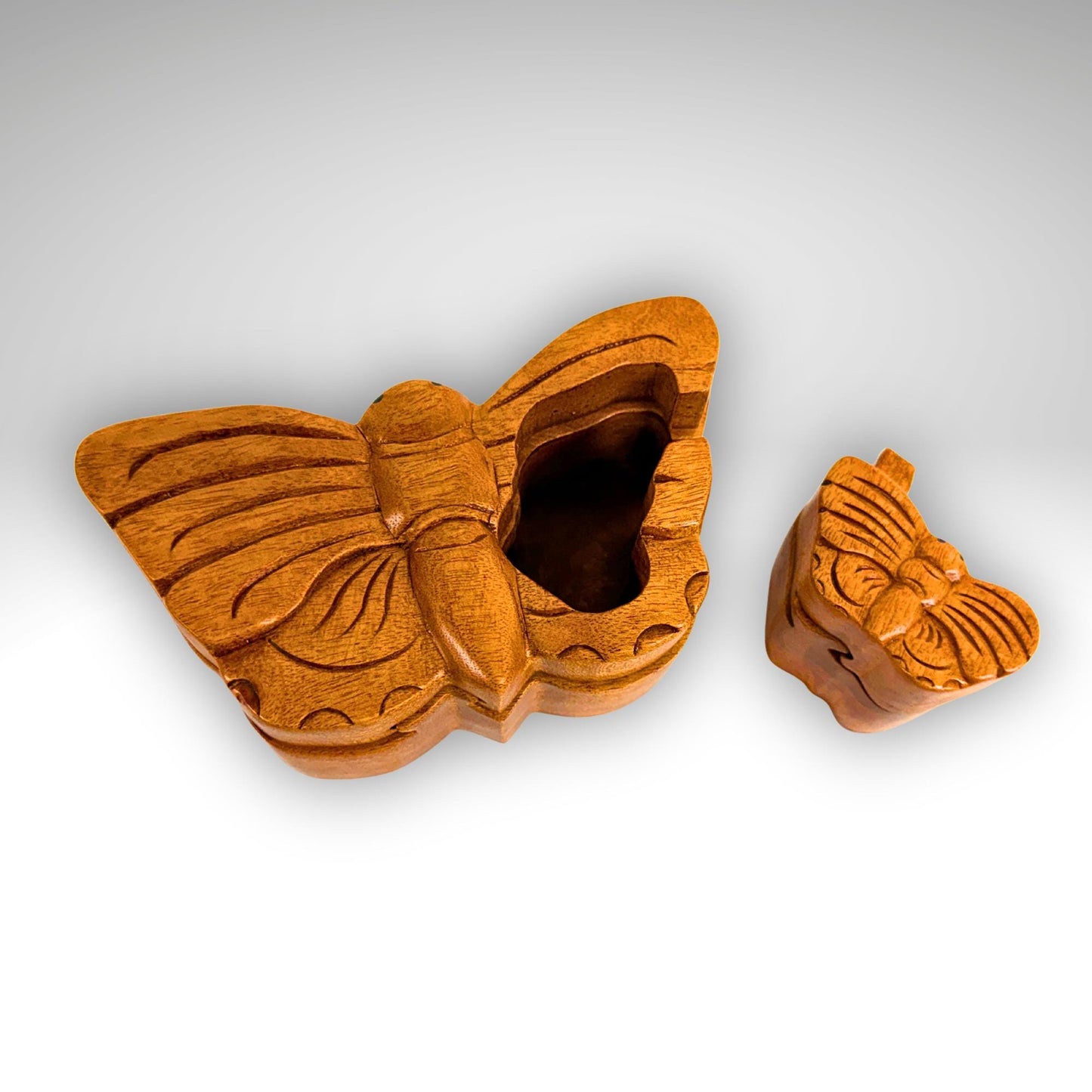 Hand Carved Double Butterfly Secret Puzzle Box: Wood Trinket Stash Box