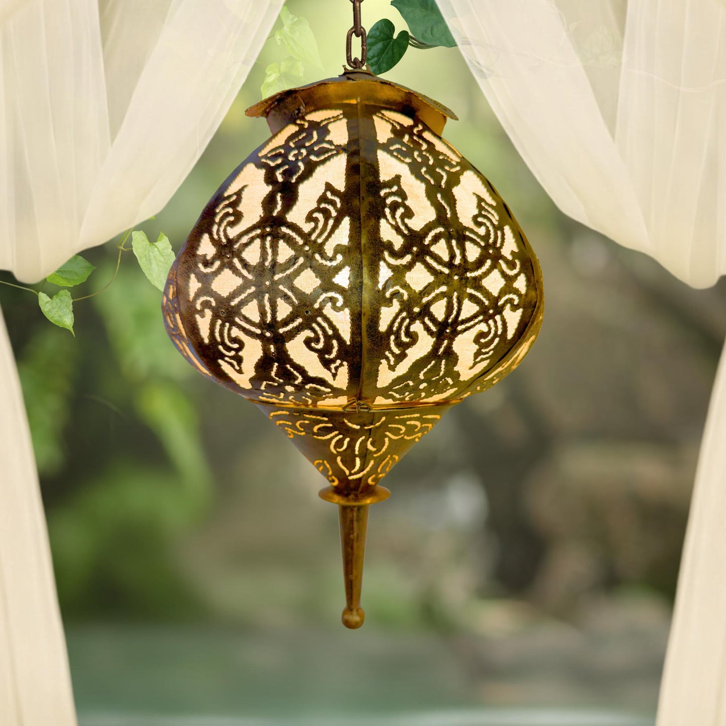 Bohemian Lotus  Lamp,  Metal Moroccan Style Lantern, Burnished Gold