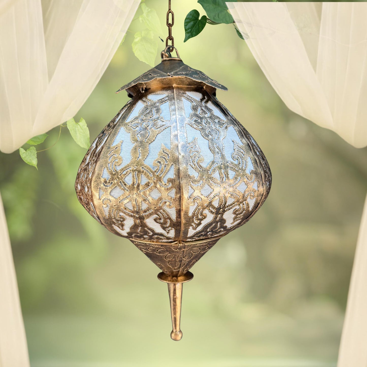 Bohemian Lotus  Lamp,  Metal Moroccan Style Lantern, Burnished Gold
