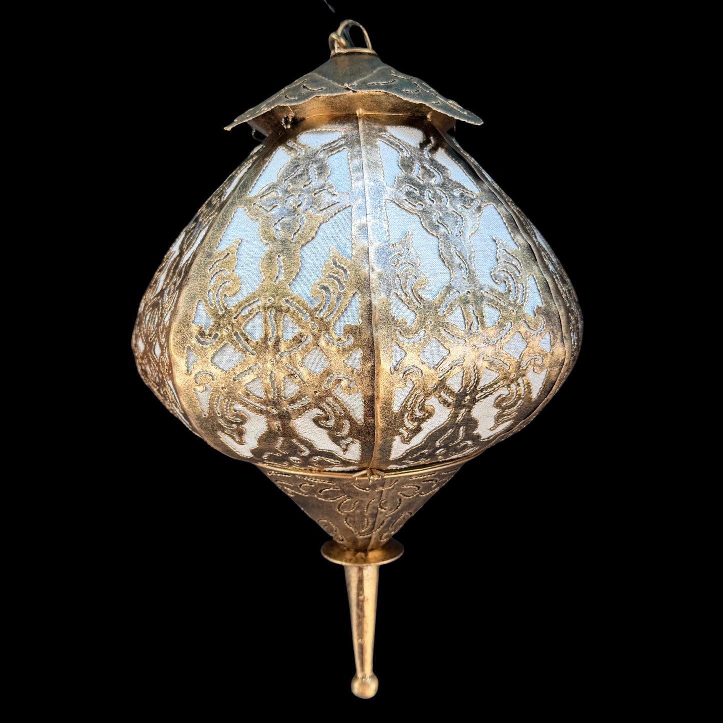 Bohemian Lotus  Lamp,  Metal Moroccan Style Lantern, Burnished Gold