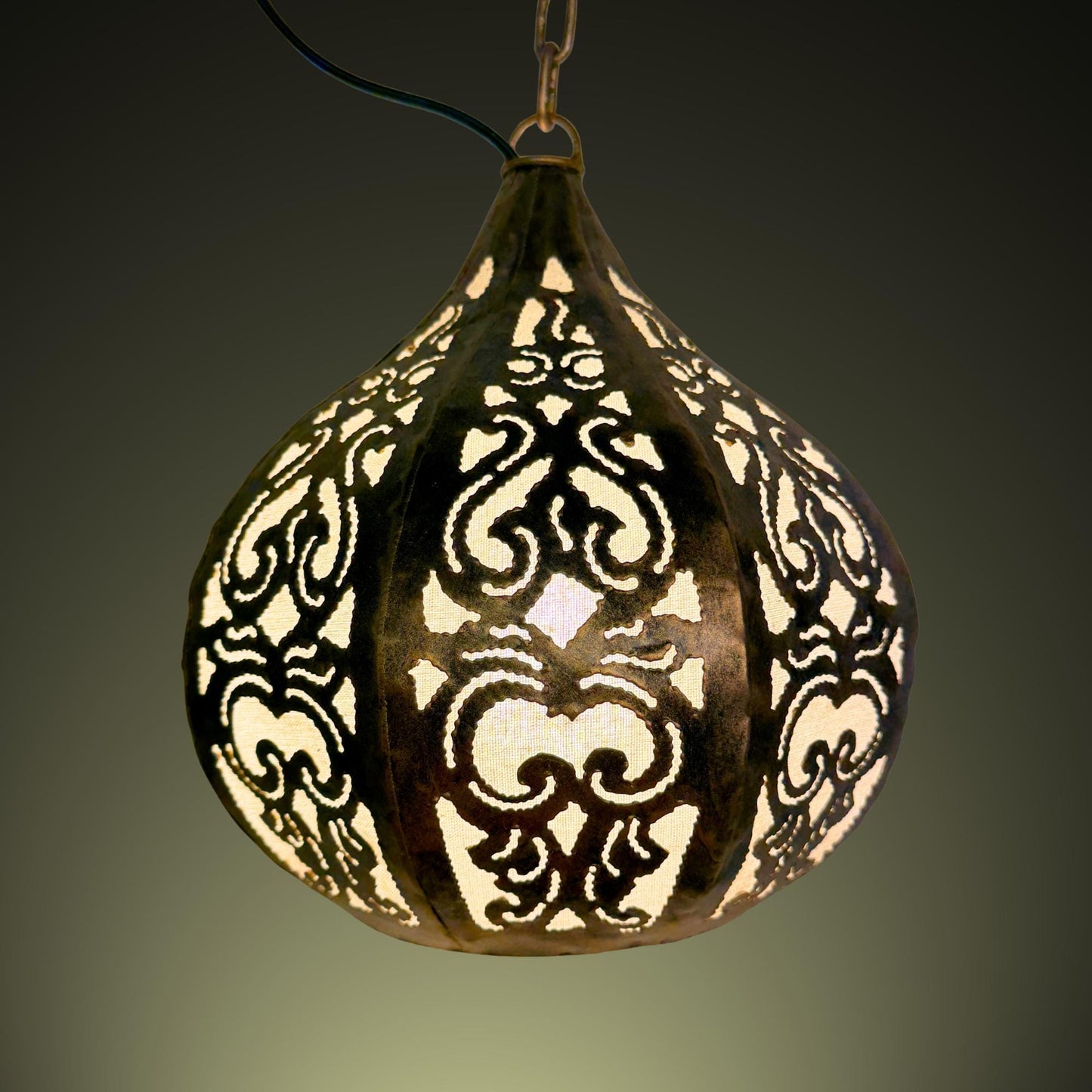 Bohemian Lotus Pendant  Lamp,  Hanging  Moroccan Style metal Lantern, Burnished Gold