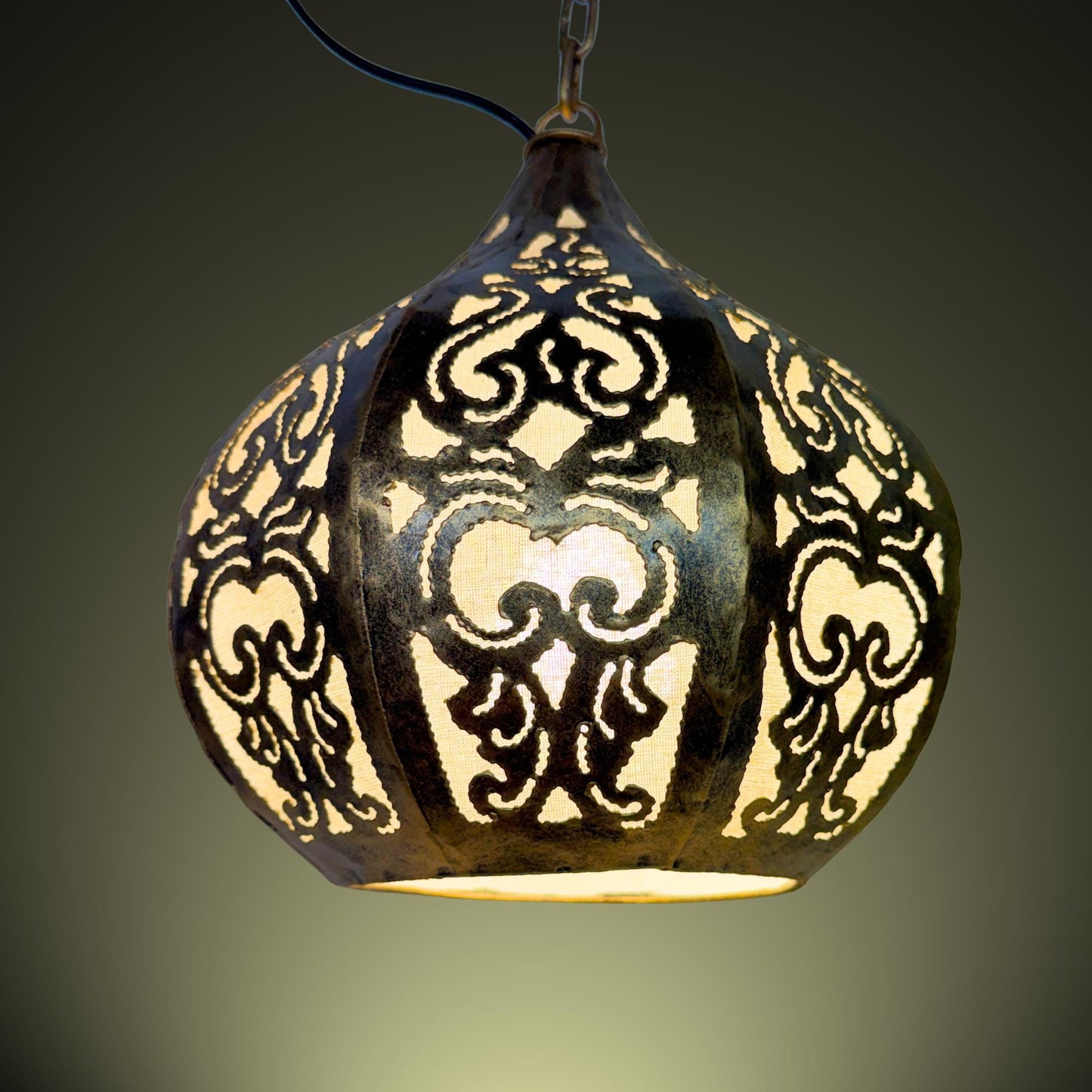 Bohemian Lotus Pendant  Lamp,  Hanging  Moroccan Style metal Lantern, Burnished Gold