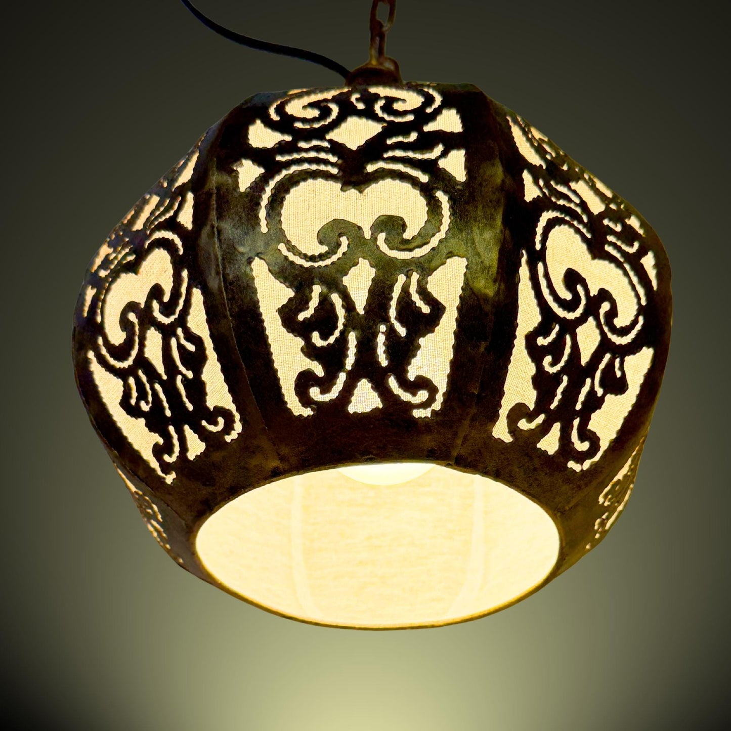 Bohemian Lotus Pendant  Lamp,  Hanging  Moroccan Style metal Lantern, Burnished Gold