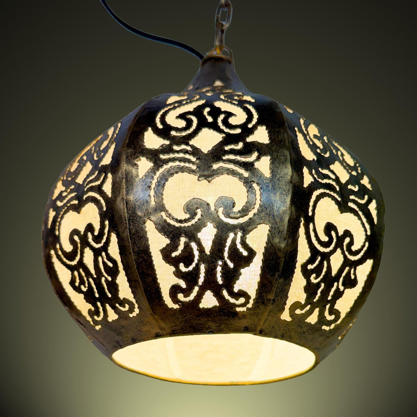 Bohemian Lotus Pendant  Lamp,  Hanging  Moroccan Style metal Lantern, Burnished Gold