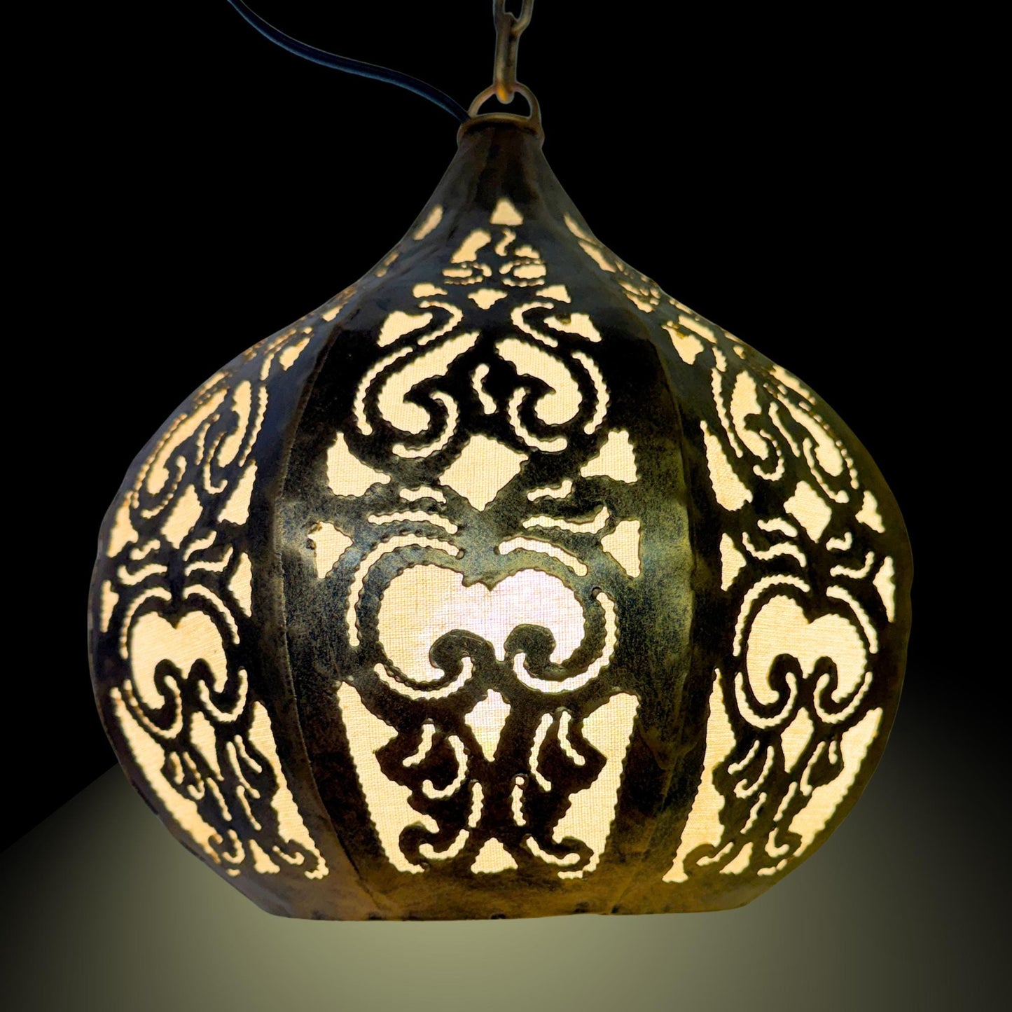 Bohemian Lotus Pendant  Lamp,  Hanging  Moroccan Style metal Lantern, Burnished Gold