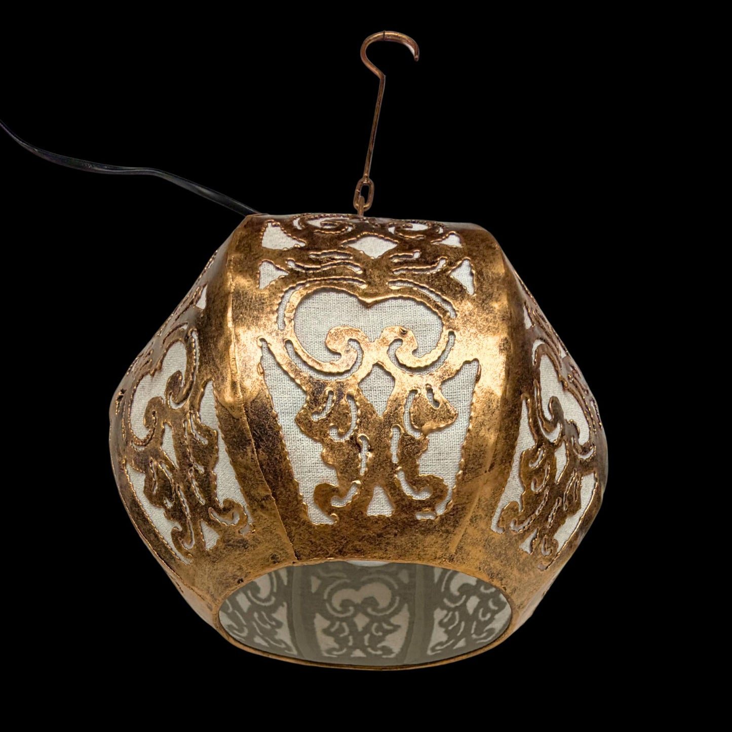 Bohemian Lotus Pendant  Lamp,  Hanging  Moroccan Style metal Lantern, Burnished Gold