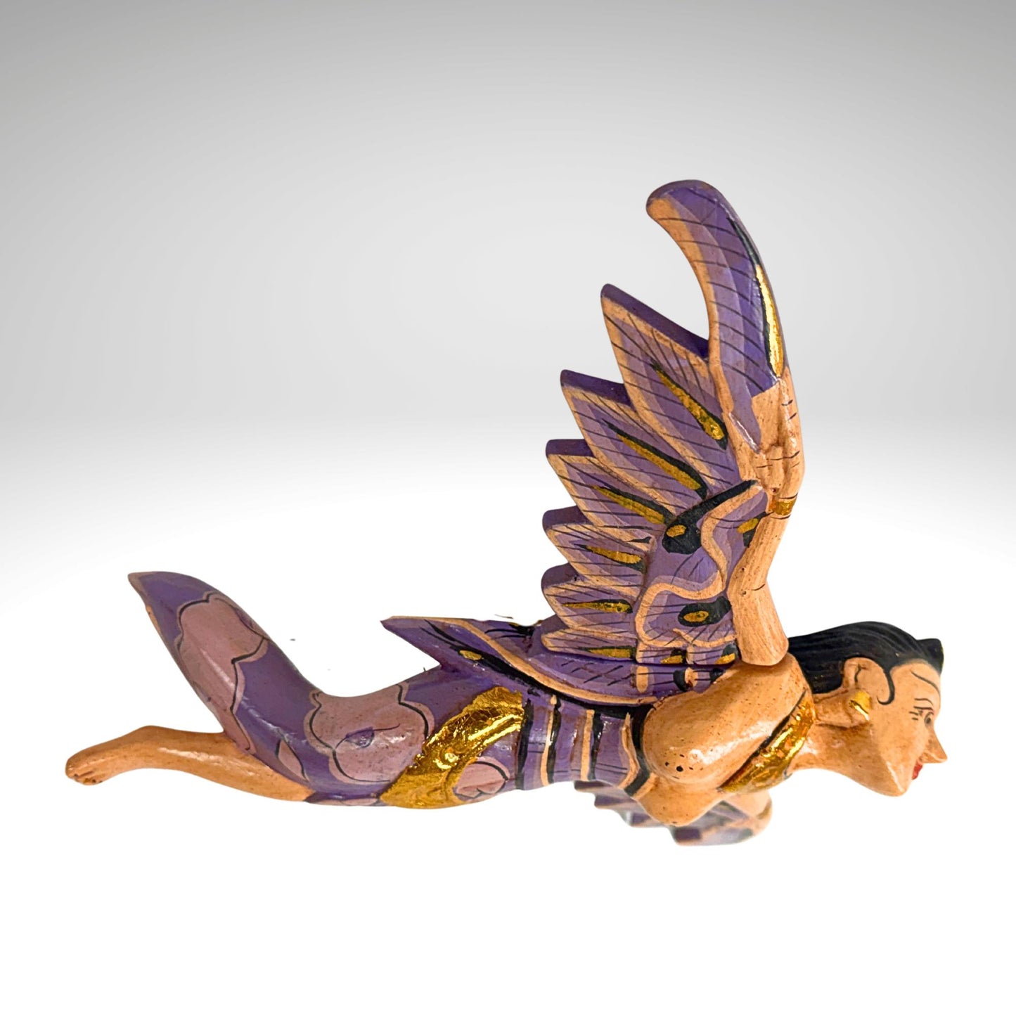 Flying Winged Dewi Sri Goddess Mobile Crib Angel Carved Wood Bali art Pink 8"