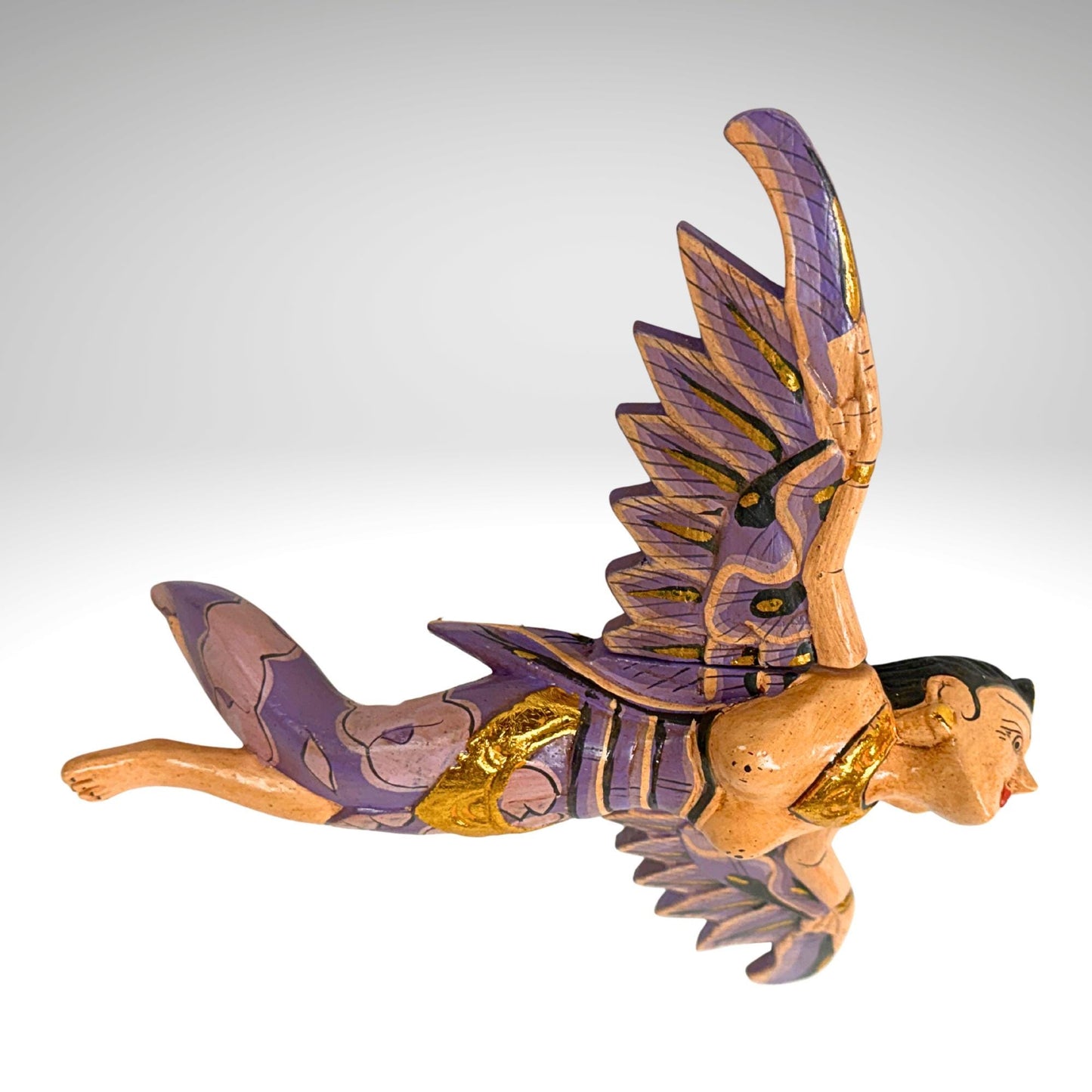 Flying Winged Dewi Sri Goddess Mobile Crib Angel Carved Wood Bali art Pink 8"