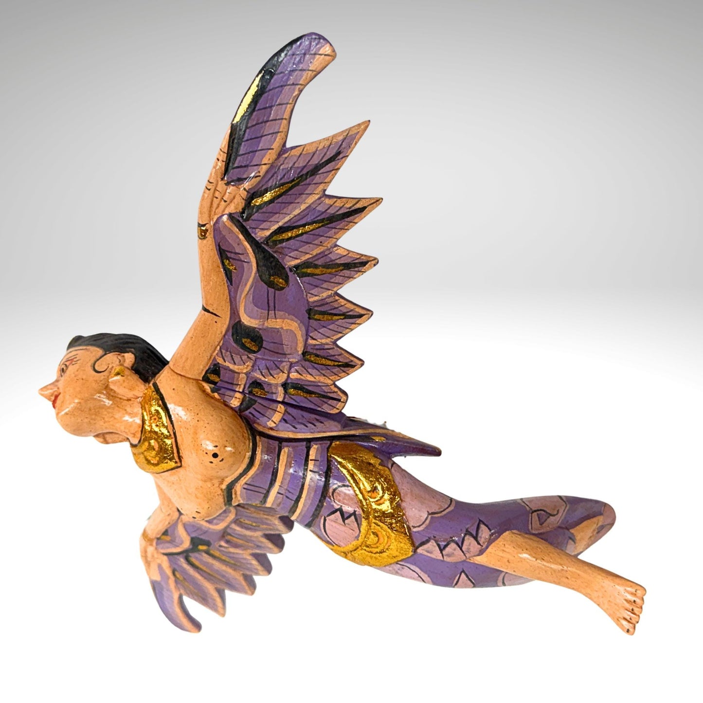 Flying Winged Dewi Sri Goddess Mobile Crib Angel Carved Wood Bali art Pink 8"