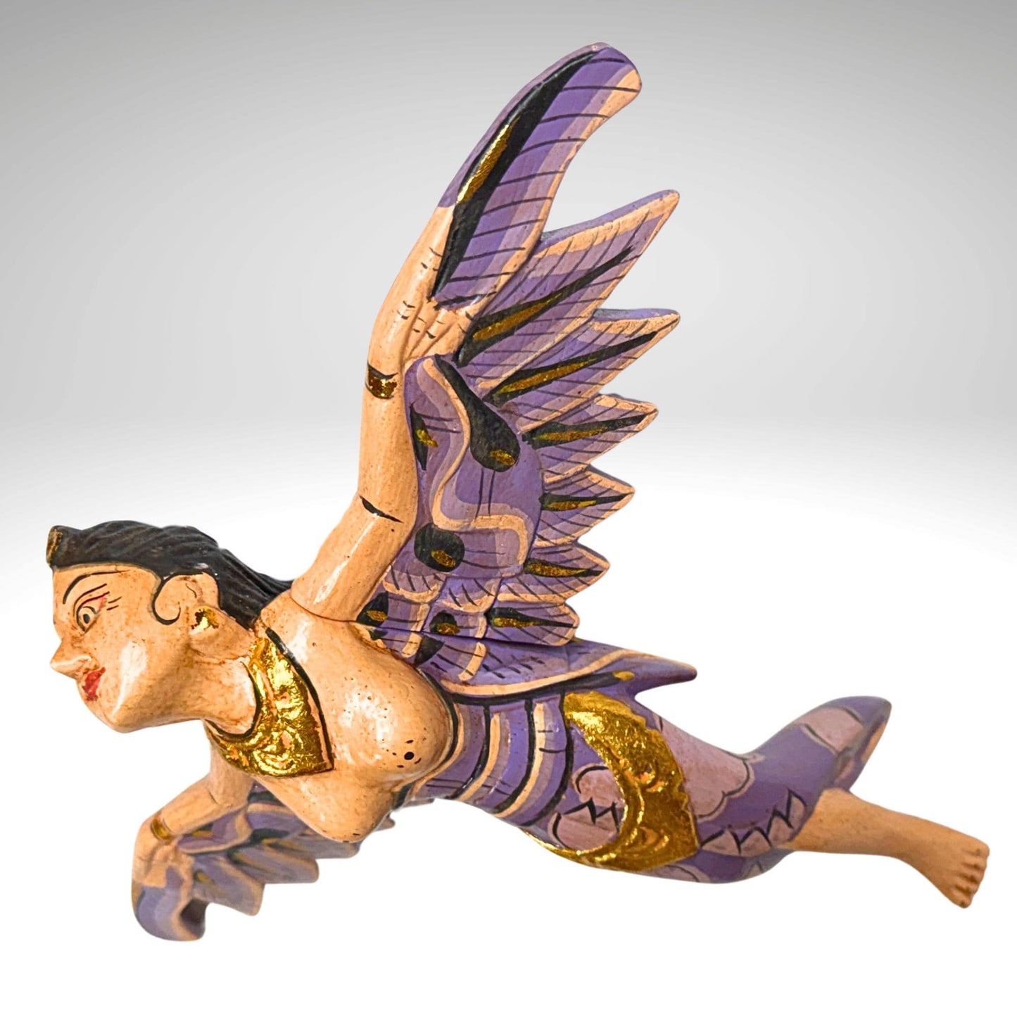 Flying Winged Dewi Sri Goddess Mobile Crib Angel Carved Wood Bali art Pink 8"