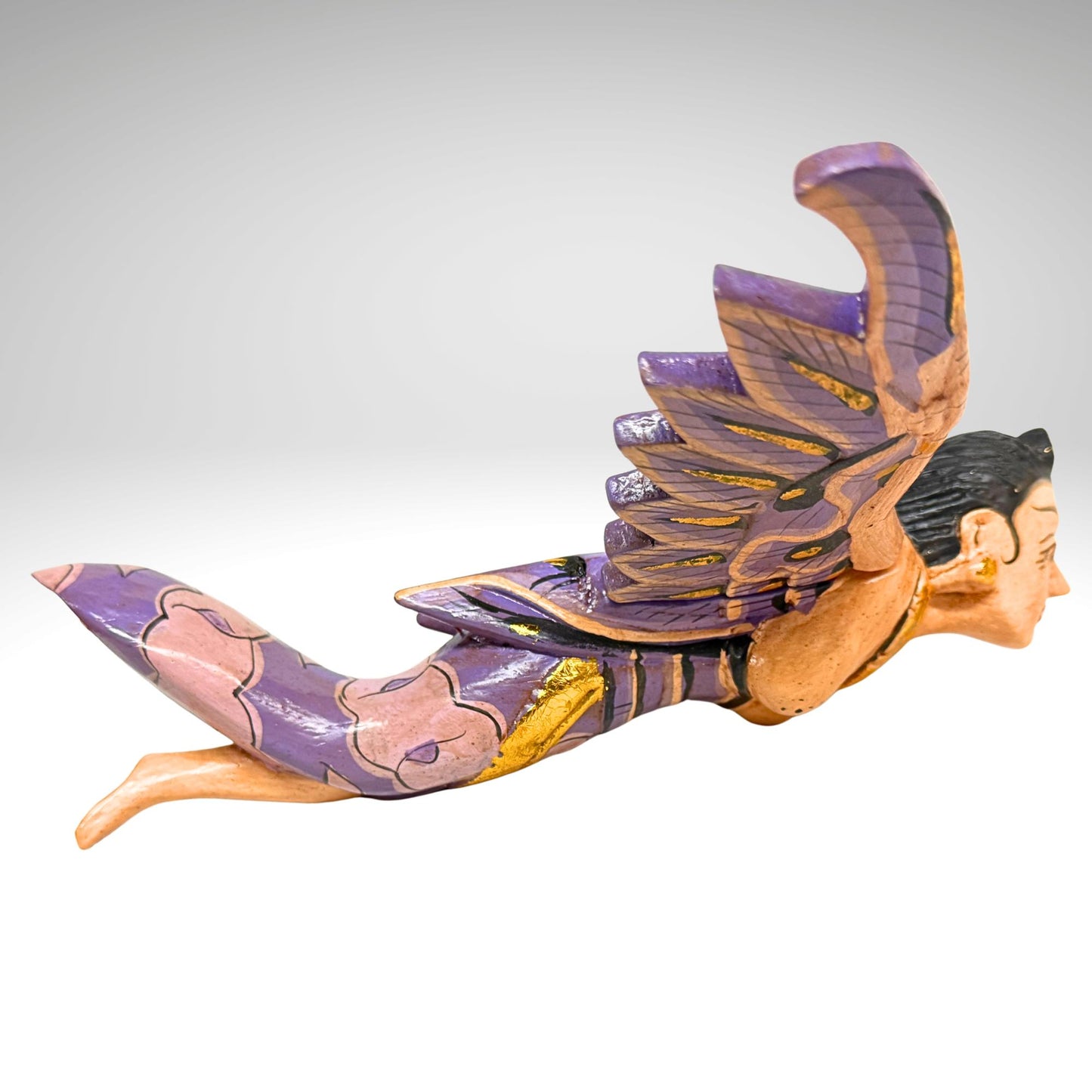 Flying Winged Dewi Sri Goddess Mobile Crib Angel Carved Wood Bali art Pink 8"