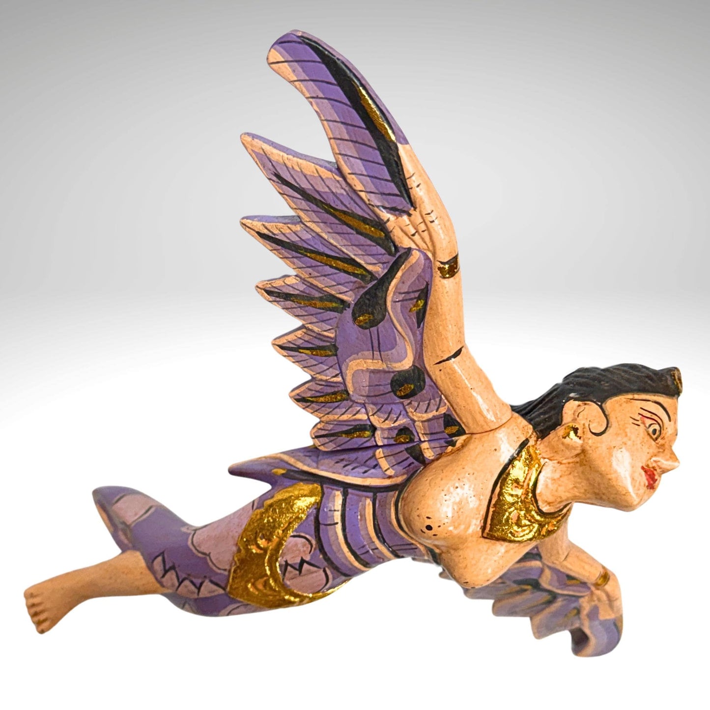 Flying Winged Dewi Sri Goddess Mobile Crib Angel Carved Wood Bali art Pink 8"