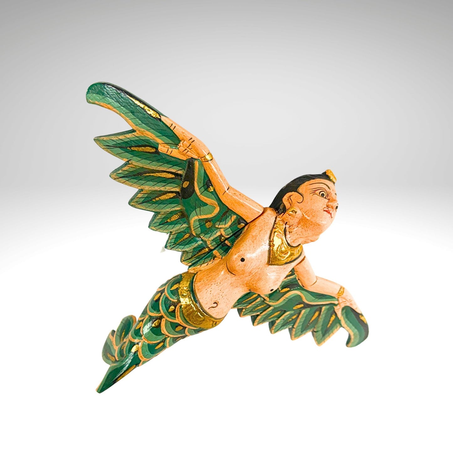 Balinese Flying Mermaid Goddess Spiritchaser Mobile: Hand Carved Wood, Bali Folk Art 8"