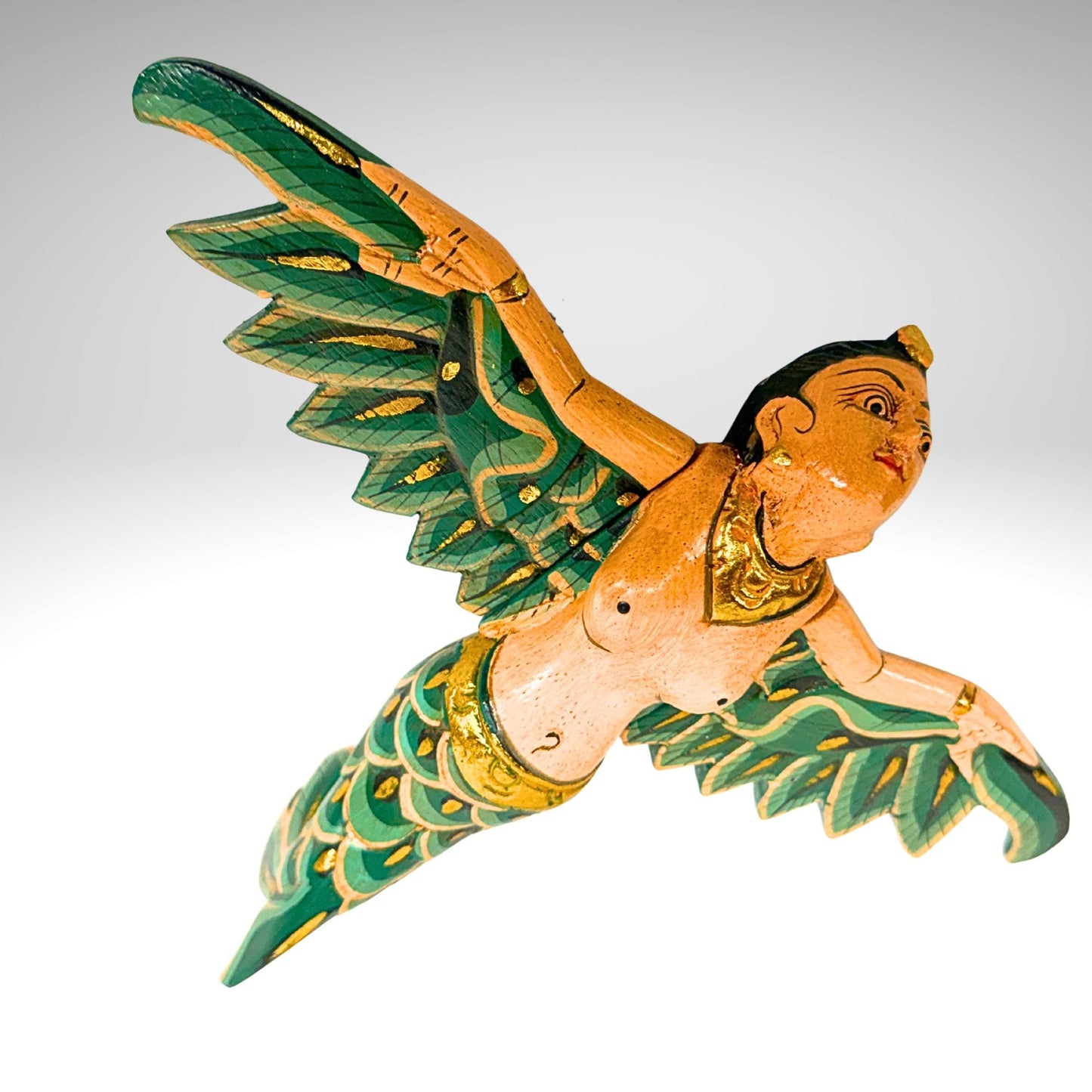 Balinese Flying Mermaid Goddess Spiritchaser Mobile: Hand Carved Wood, Bali Folk Art 8"