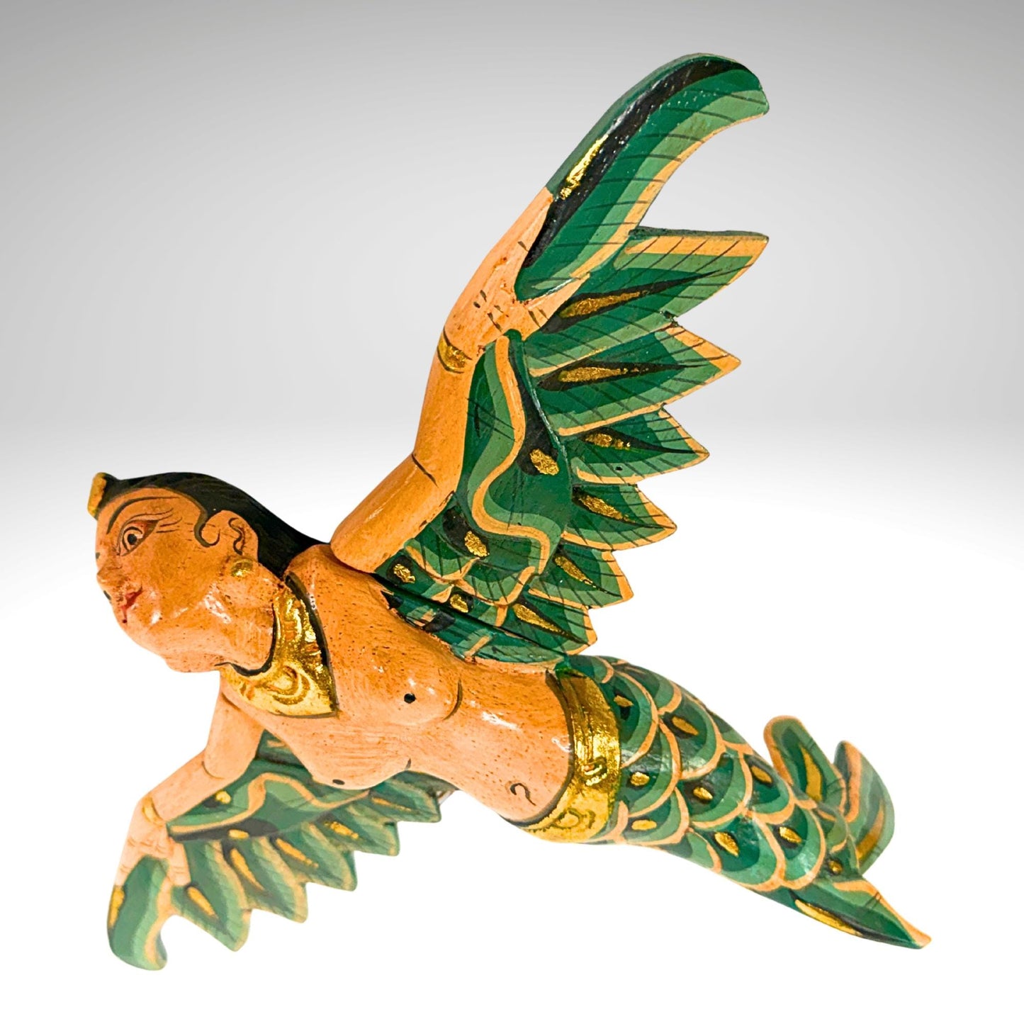 Balinese Flying Mermaid Goddess Spiritchaser Mobile: Hand Carved Wood, Bali Folk Art 8"