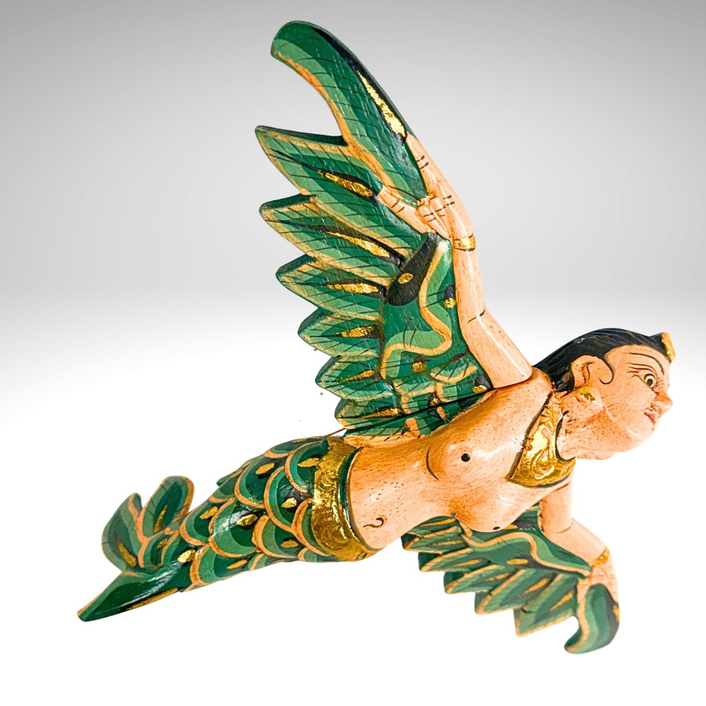 Balinese Flying Mermaid Goddess Spiritchaser Mobile: Hand Carved Wood, Bali Folk Art 8"