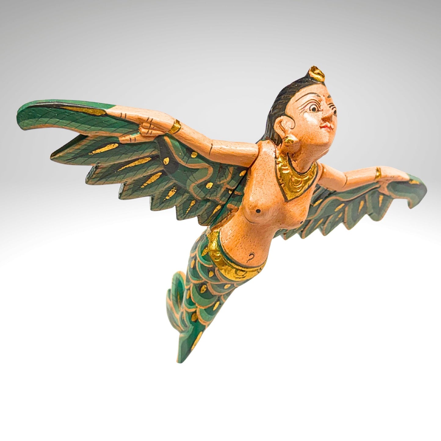 Balinese Flying Mermaid Goddess Spiritchaser Mobile: Hand Carved Wood, Bali Folk Art 8"