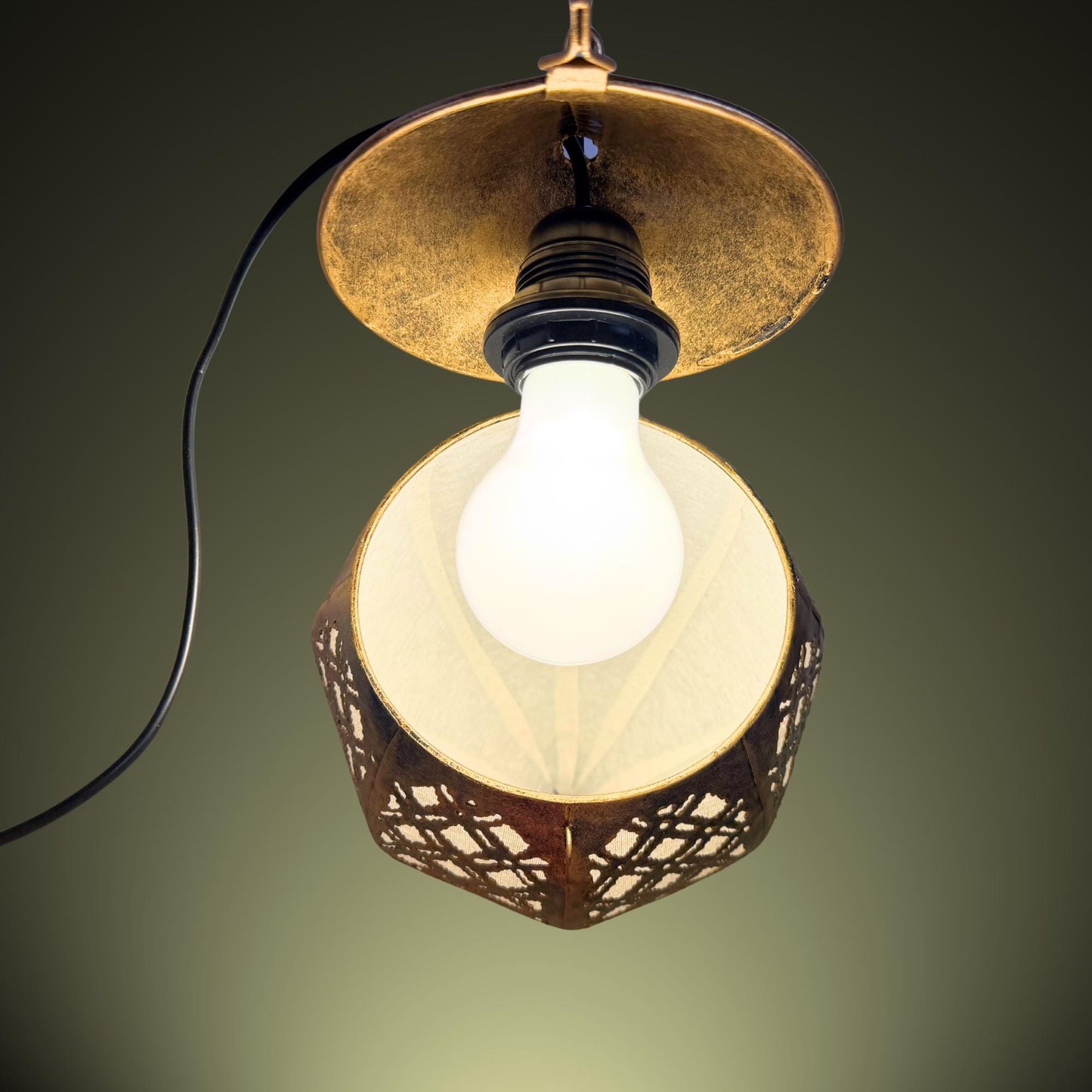 Bohemian Teardrop Metal Lamp, Moroccan Style Lantern, Burnished Gold