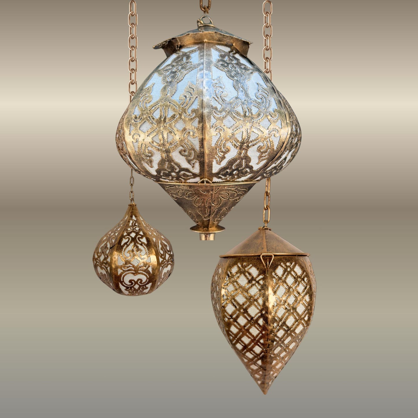 Bohemian Lotus Pendant  Lamp,  Hanging  Moroccan Style metal Lantern, Burnished Gold