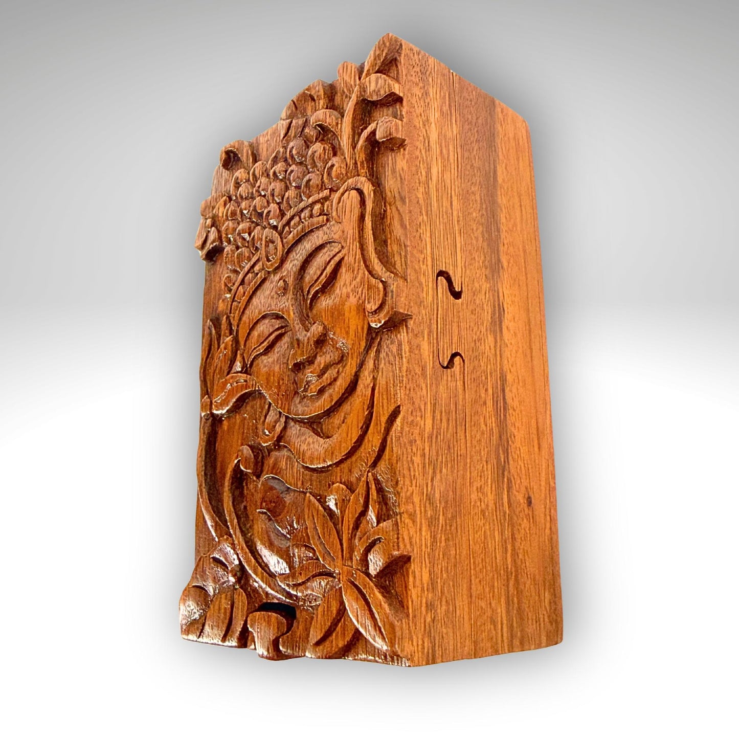 Carved Wood Buddha & Sacred Lotus Puzzle Box, Secret Stash Box