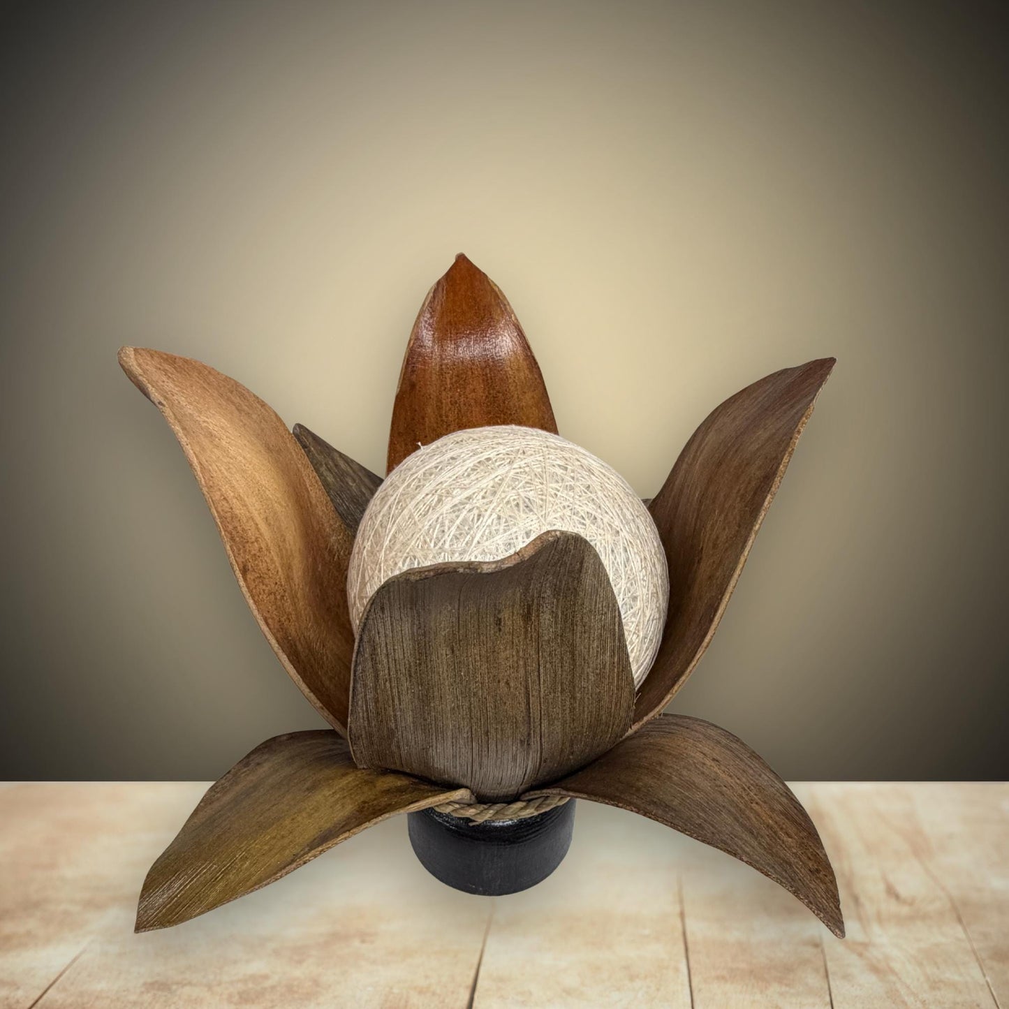 Handmade Palm Frond Lotus Table Lamp: Boho Accent Lighting